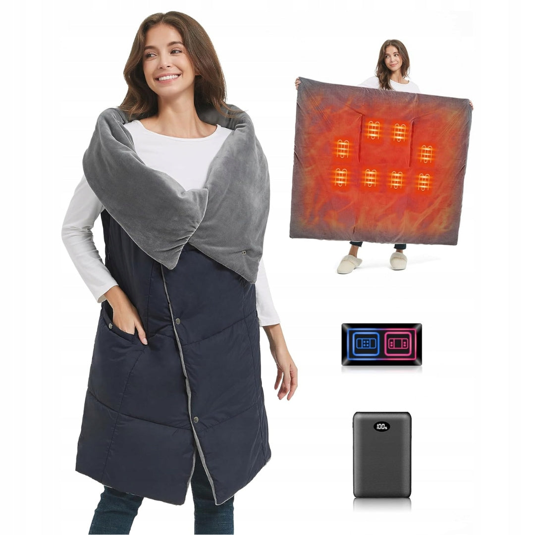 Electric Heating Pillow Blanket Rechargeable 130x107 cm Large Blue QwV