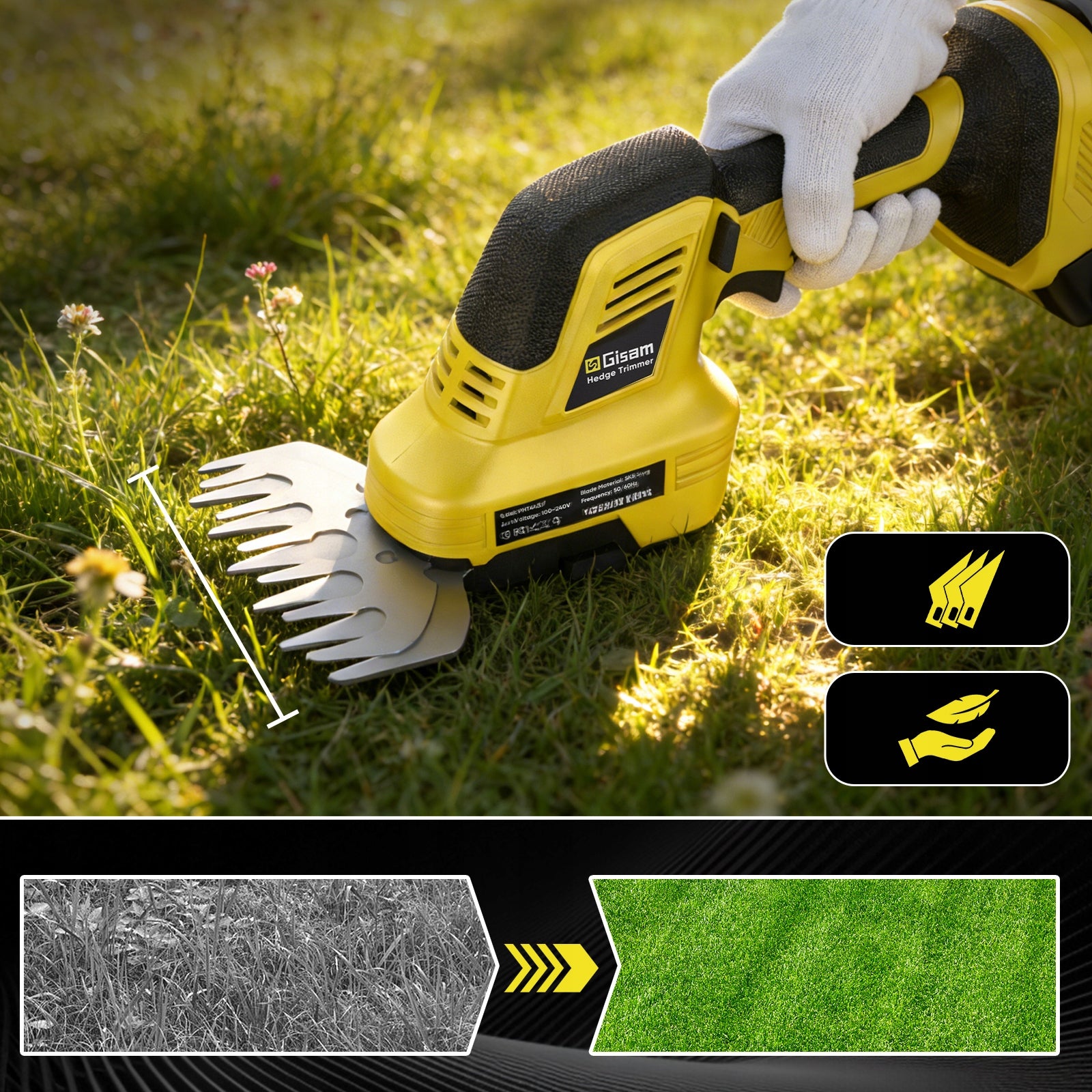 Electric Hedge Trimmer Cordless Grass Shears 2Ah 2x Blade Manufacturer code Gisam-PHT4431