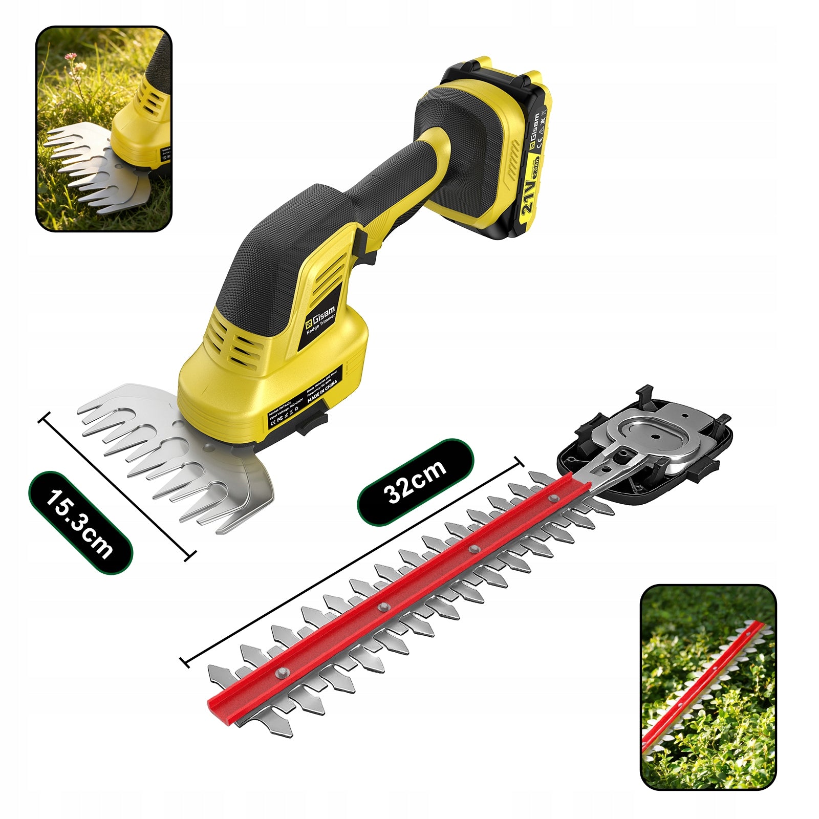 Electric Hedge Trimmer Cordless Grass Shears 2Ah 2x Blade Working length 32 cm