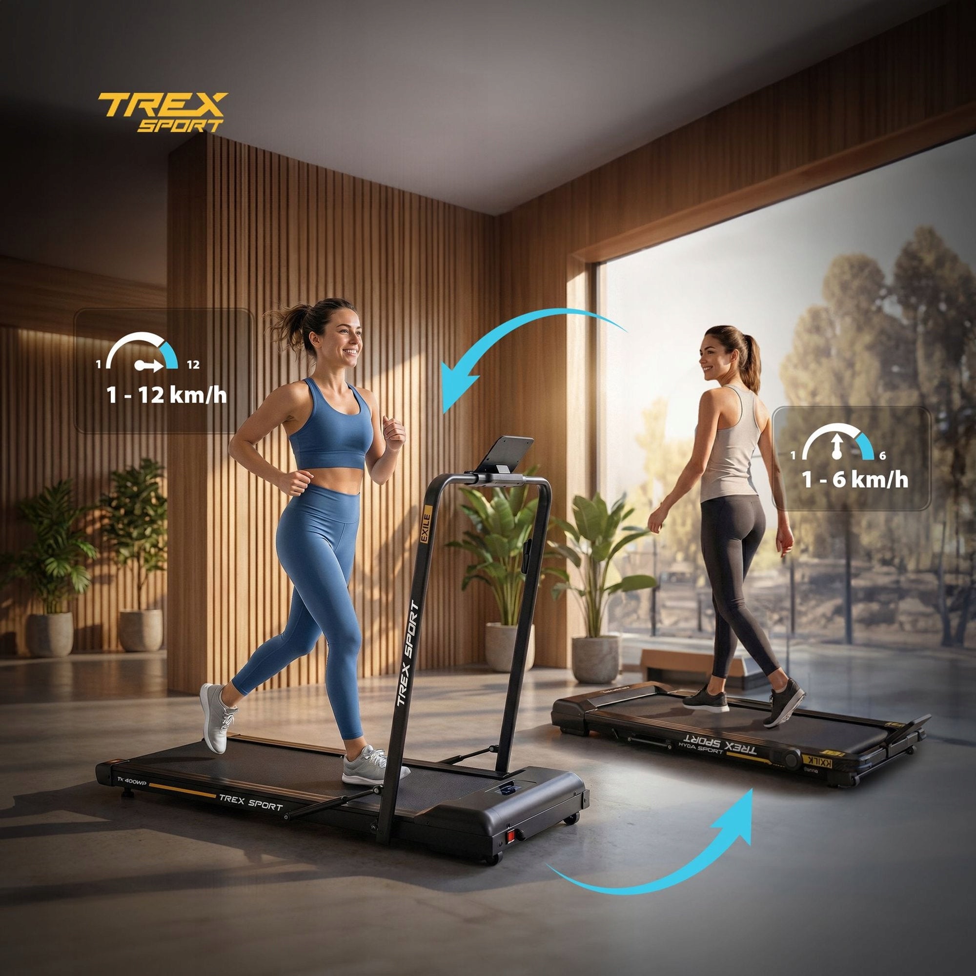 Electric Home Treadmill Folding for Walking 1-12 KM/H EXILE TREX SPORT Model TX-400WP EXILE