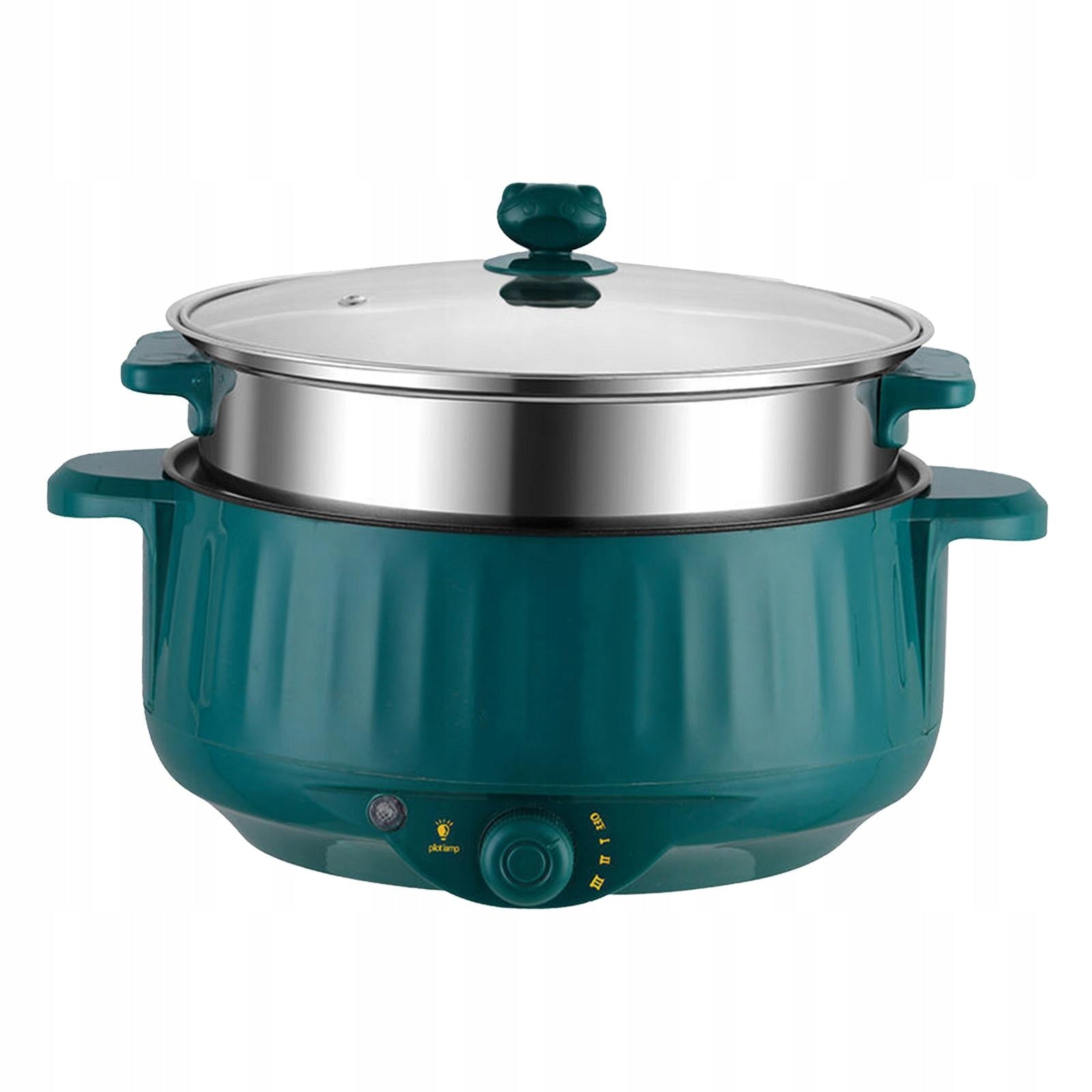 Electric Hot Pot Nonstick Household Multifunctional Green with Steamer
