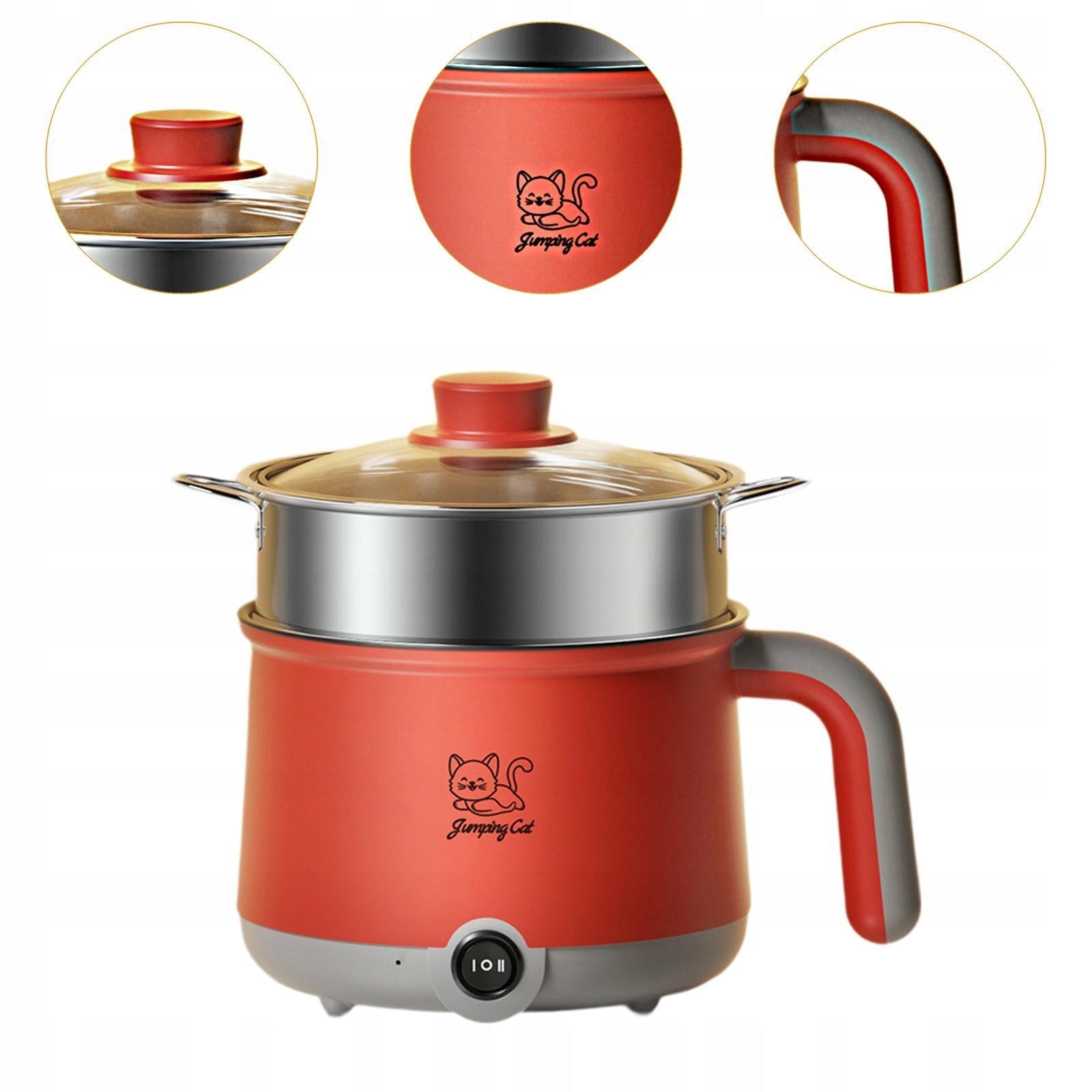 Electric Hot Pot Noodles Pot with Steamer, Multifunctional, Gray Red Brand no brand