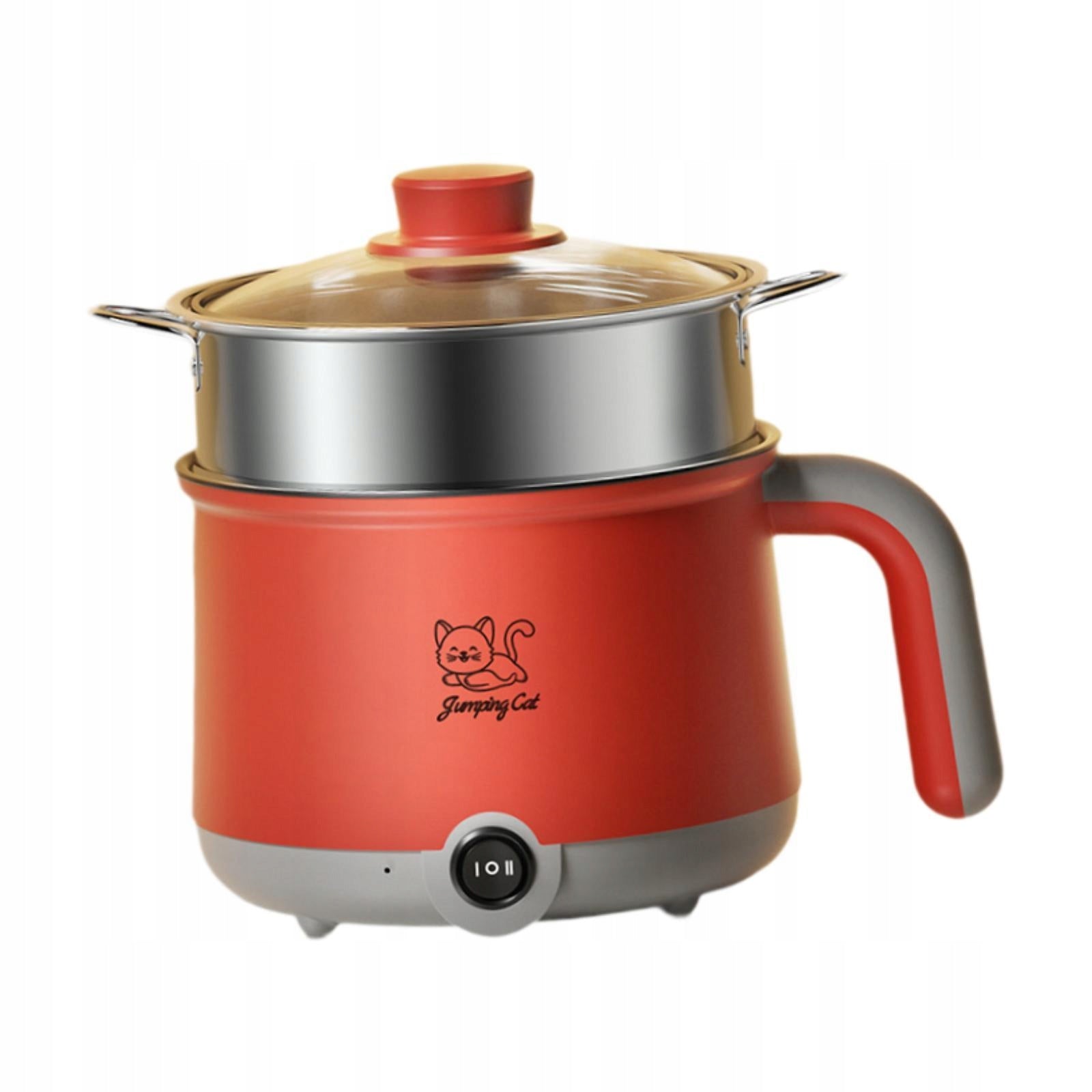 Electric Hot Pot Noodles Pot with Steamer, Multifunctional, Gray Red