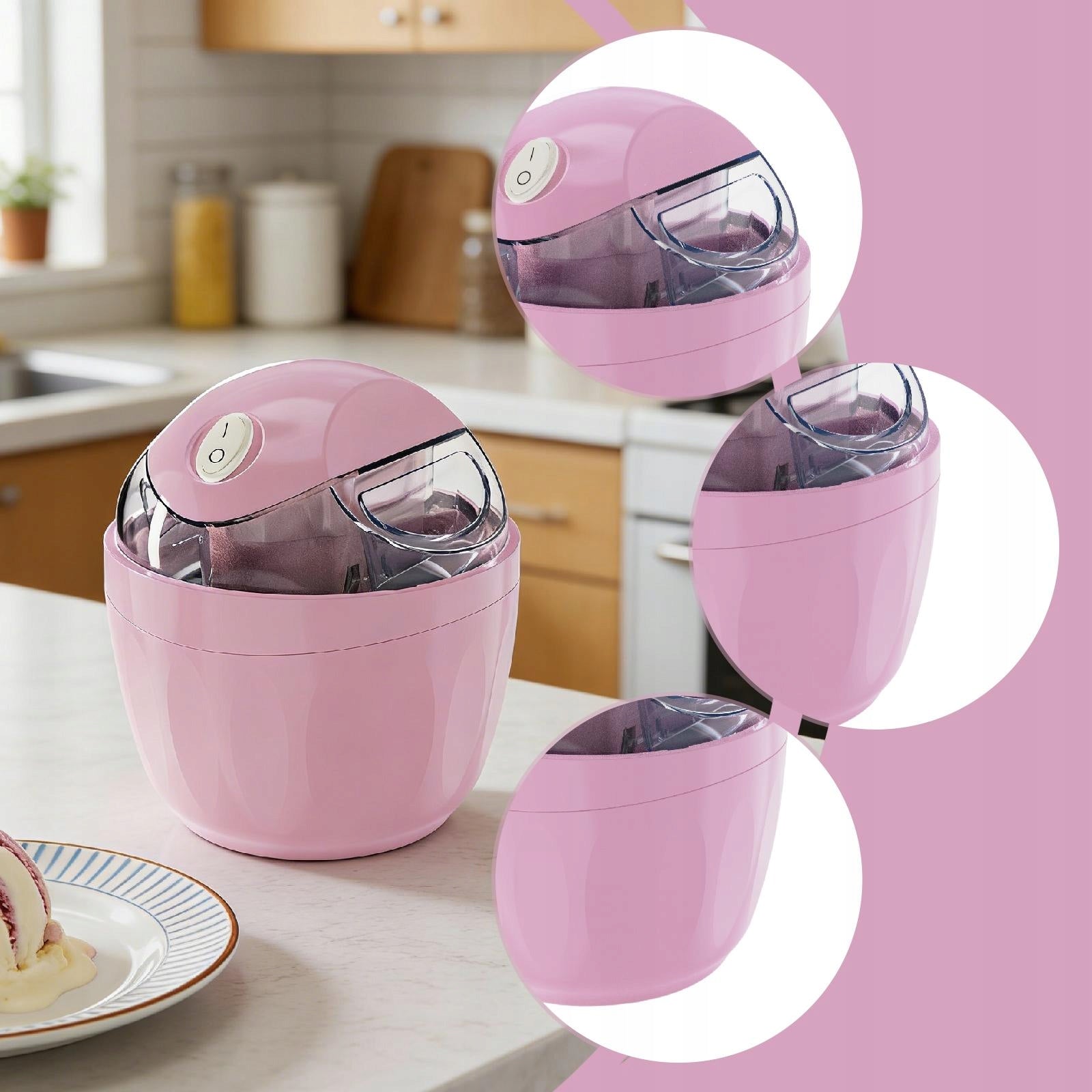 Electric Ice Cream Maker Freezer Bowl 12W Compact Slush Machine Small Pink Brand no brand
