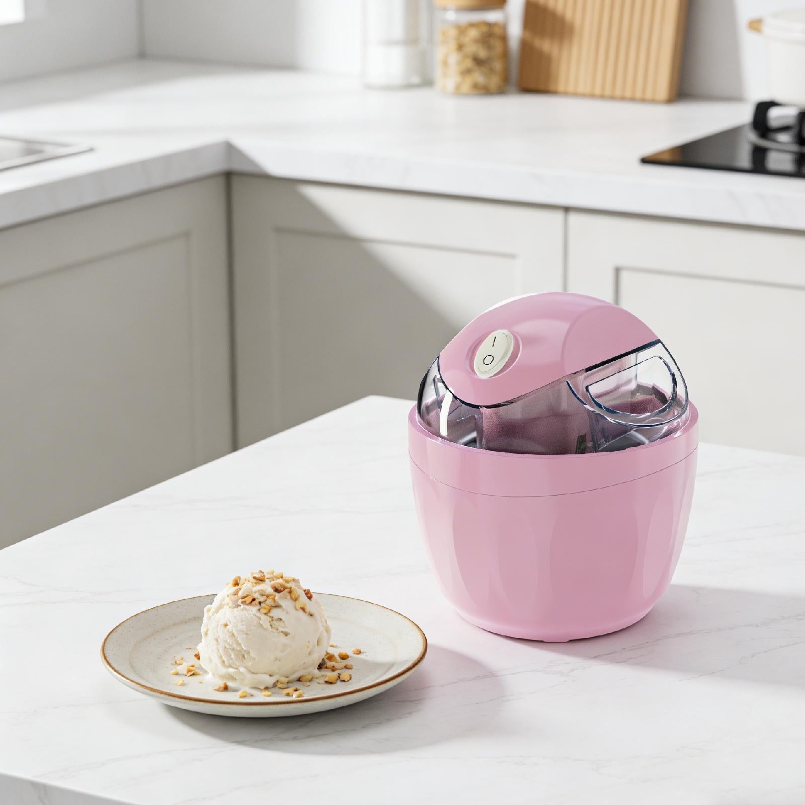 Electric Ice Cream Maker Freezer Bowl 12W Compact Slush Machine Small Pink