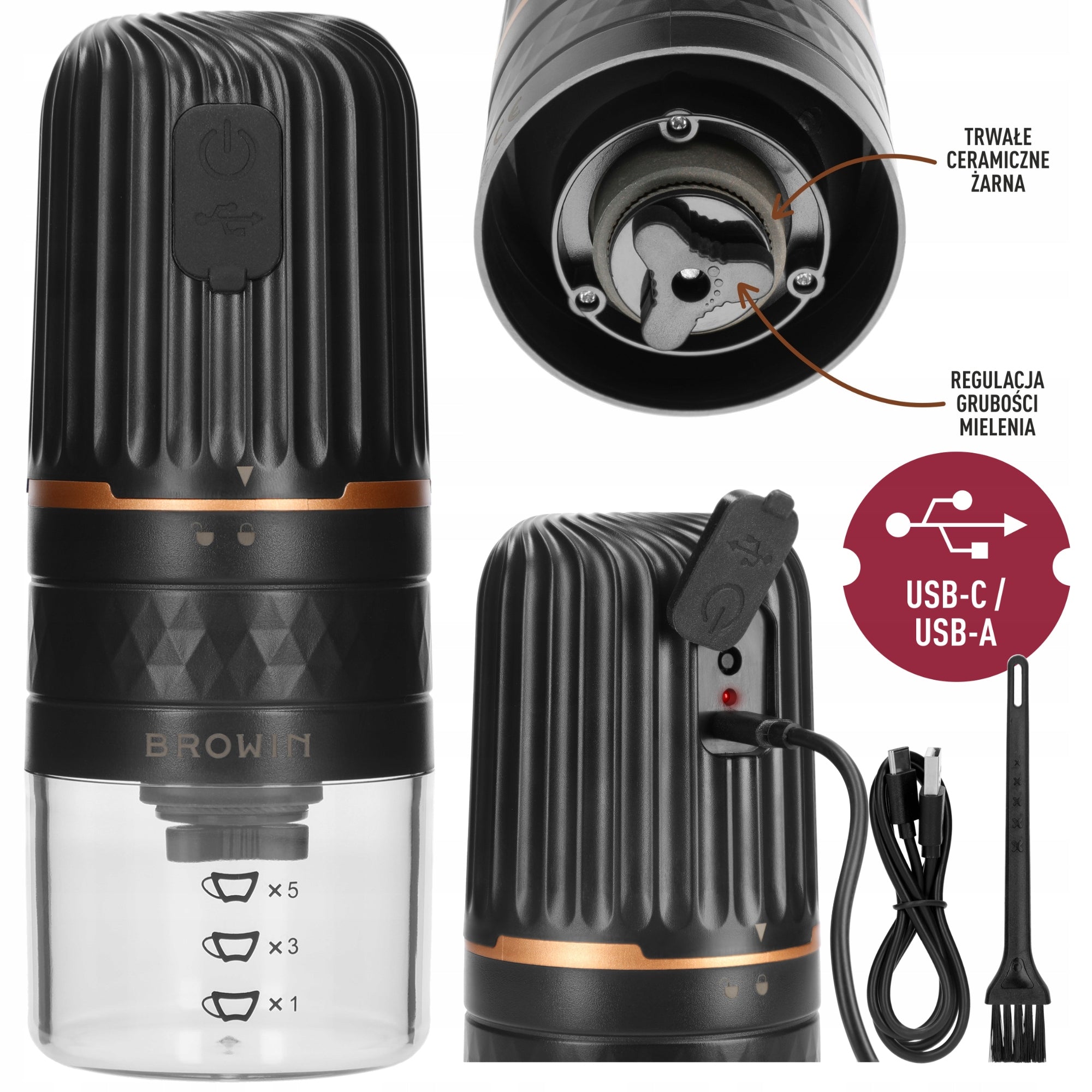 Electric Incandescent Coffee Grinder Adjustable USB Rechargeable Cordless