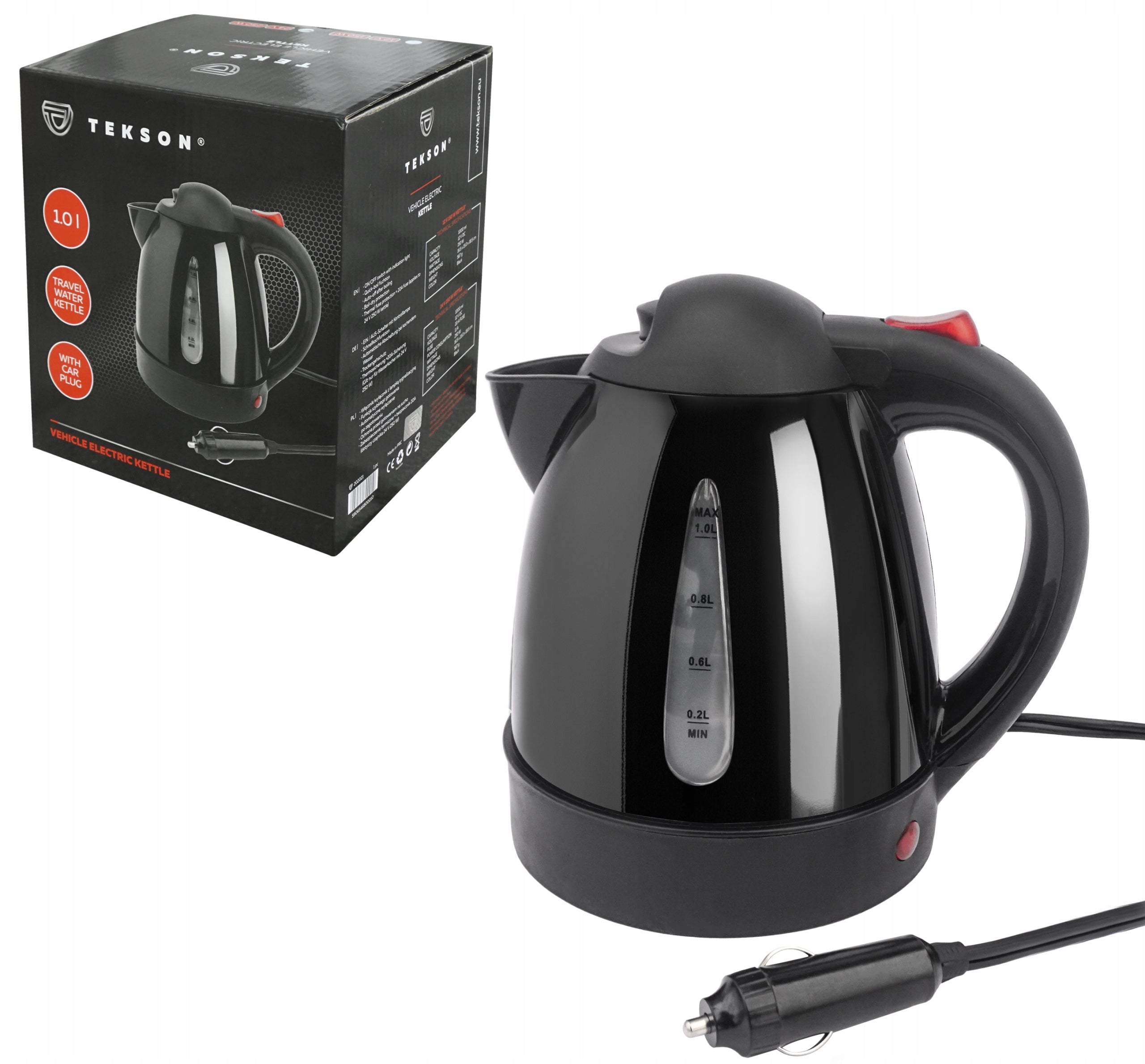 Electric Kettle For Car Plug Black For Travel 24V 1L 250W