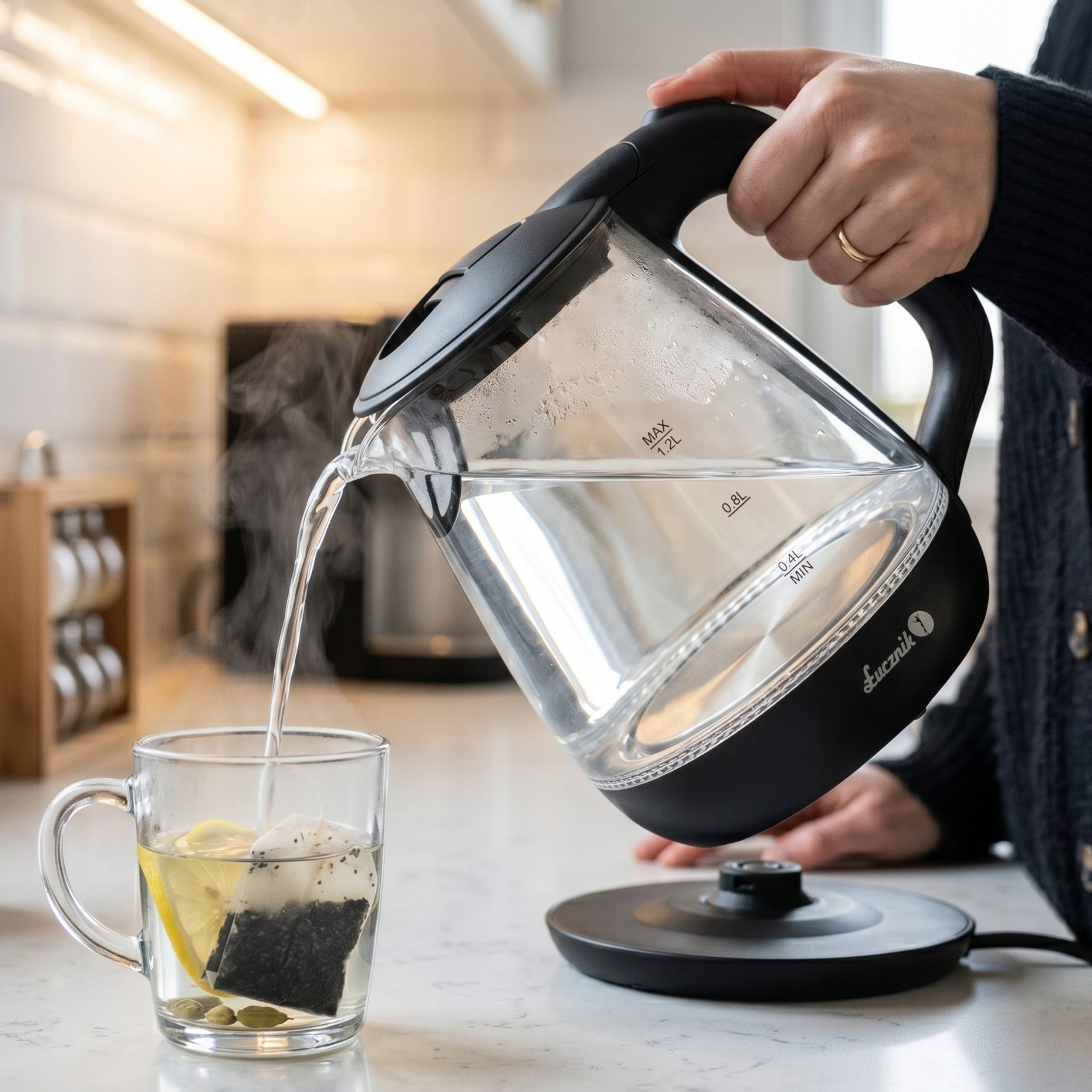 Electric Kettle Glass Small Tourist ŁUCZNIK 1,2L 1630W LED Black Manufacturer code WK-2502