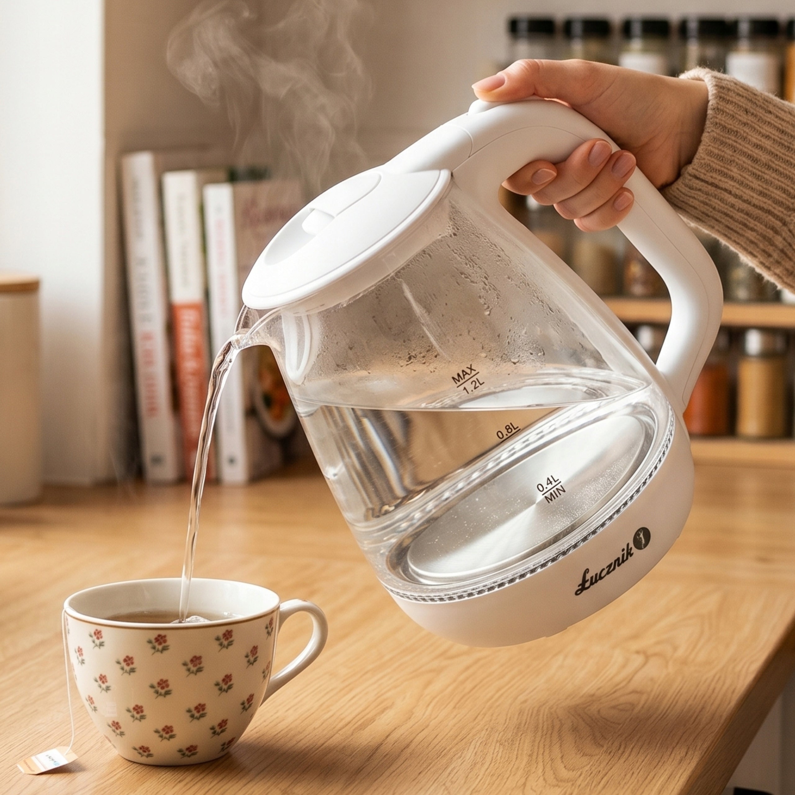 Electric Kettle Glass Small Tourist ŁUCZNIK 1,2L 1630W LED White Manufacturer code WK-2502