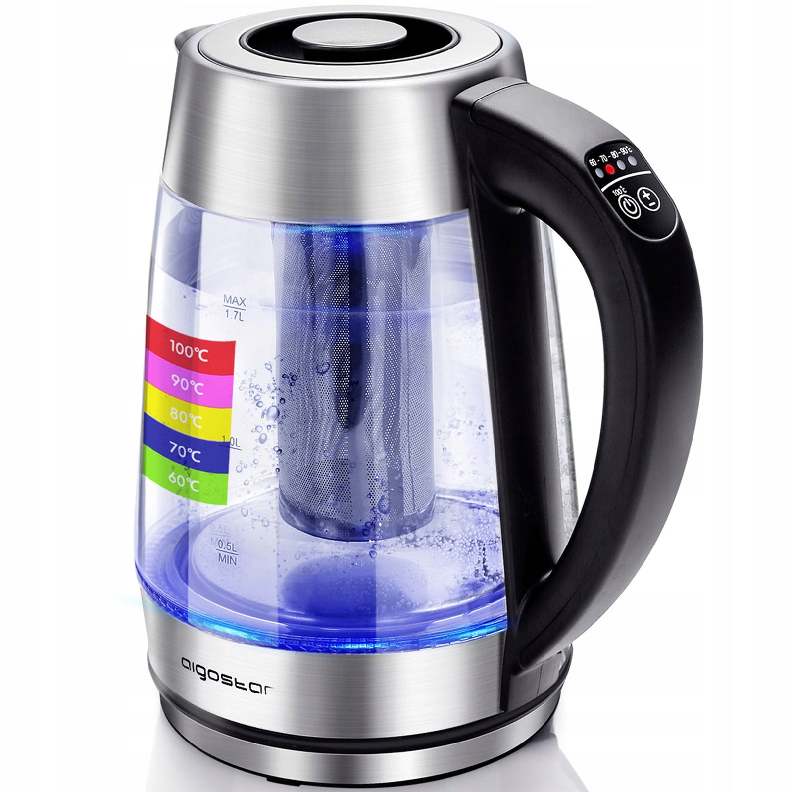 Electric Kettle Glass with Adjustable Temperature 1,7L 2200 W Silver
