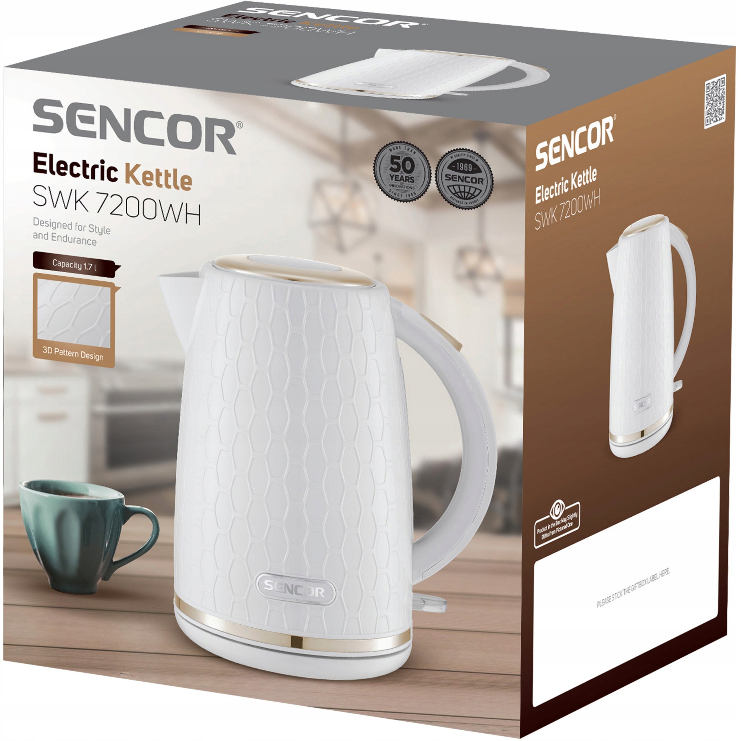 Electric Kettle Sencor SWK7200WH 1,7Liter 2200W ELEGANT STYLISH WHITE Packaging status original