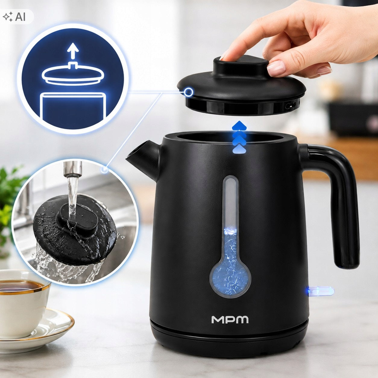 Electric Kettle Tourist MPM MCZ-127/C 1L 2200W Black Filter Small Manufacturer code MCZ-127/C