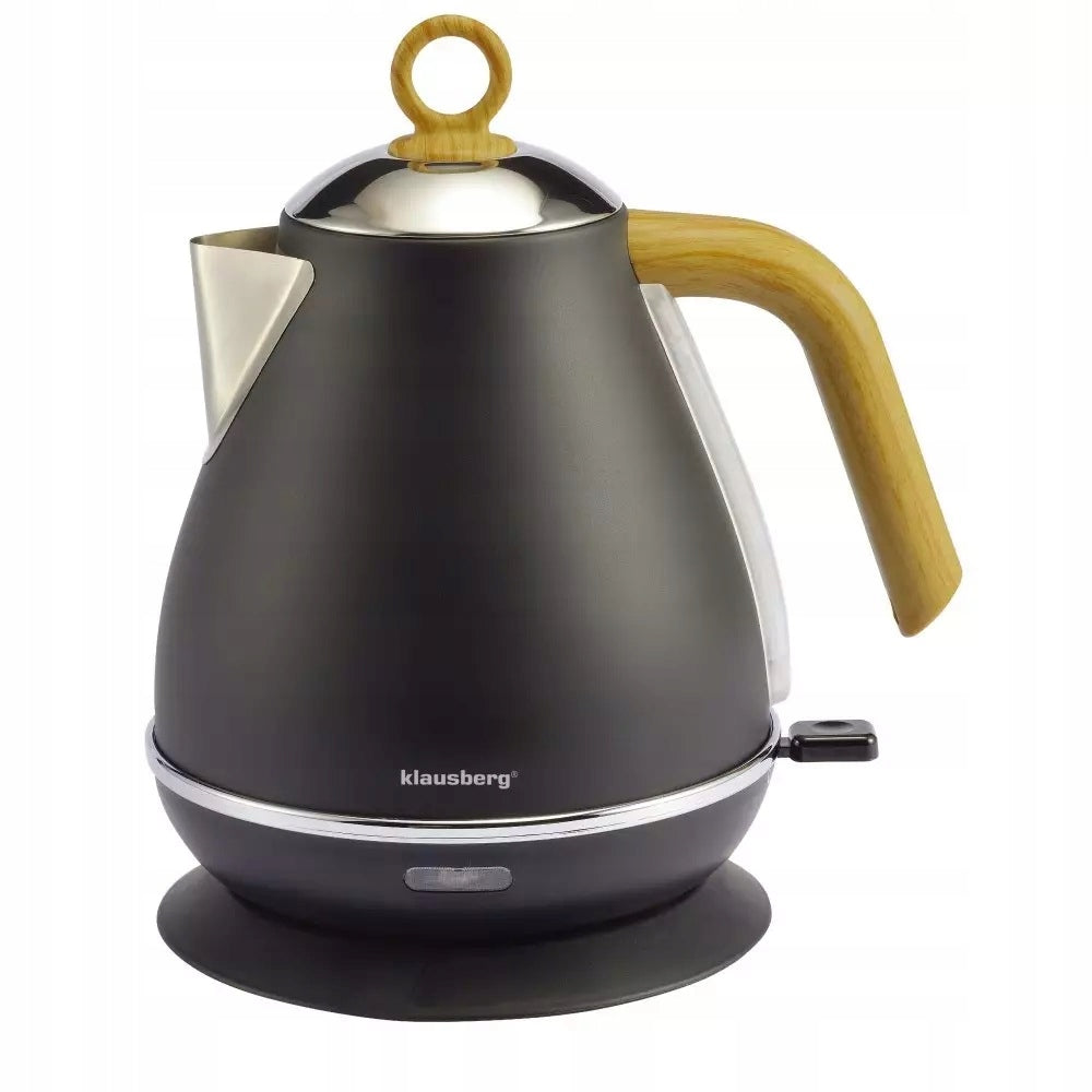 Electric Kettle Wireless Rotary 1,7 Lit Steel KLAUSBERG Black