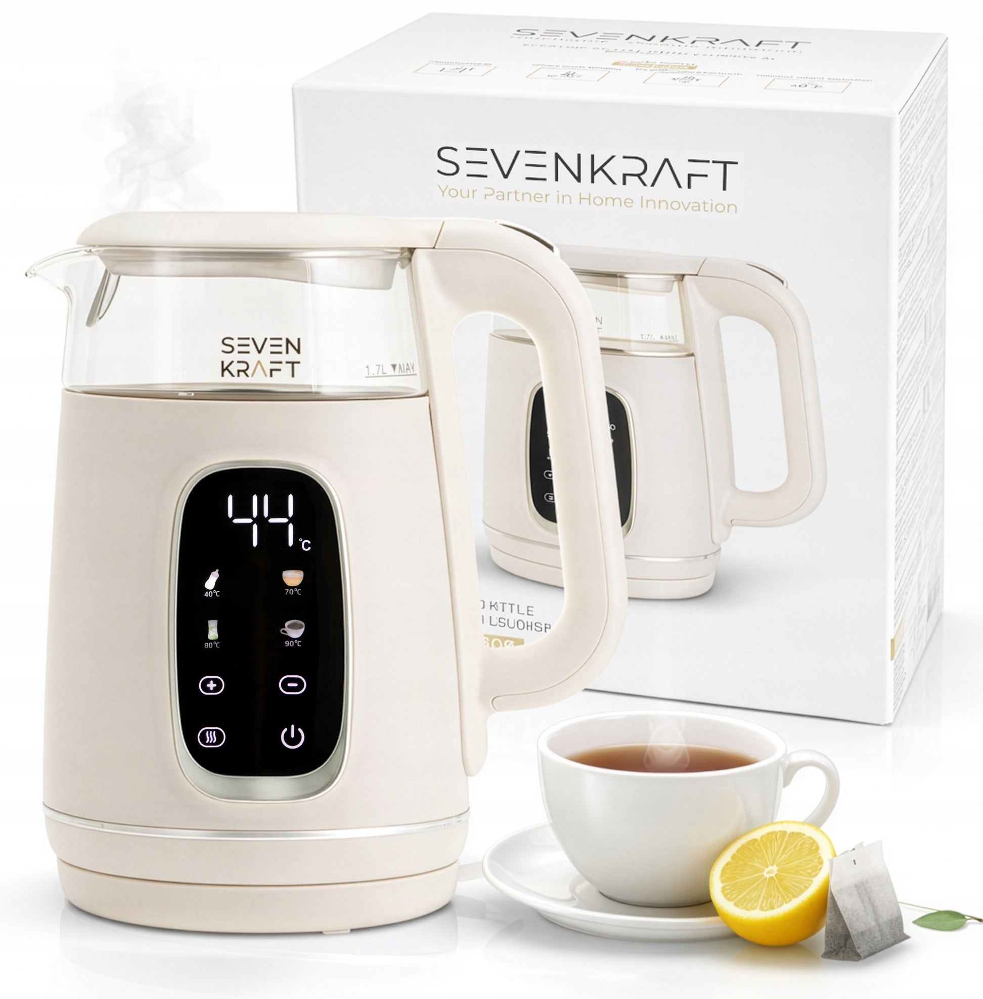 Electric Kettle with Adjustable Temperature 1.7L LED Touch Panel Beige