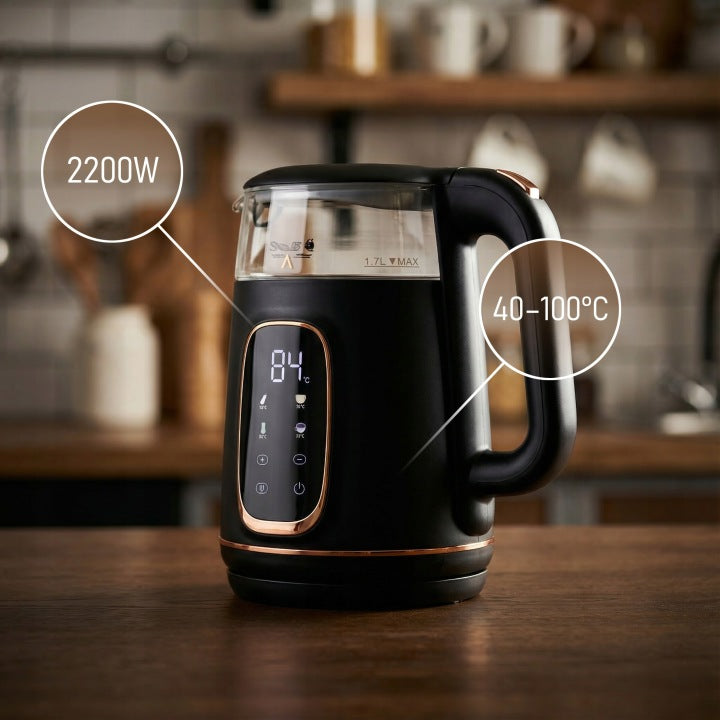 Electric Kettle with Adjustable Temperature 1,7l LED 2200W Touch Black Packaging status original