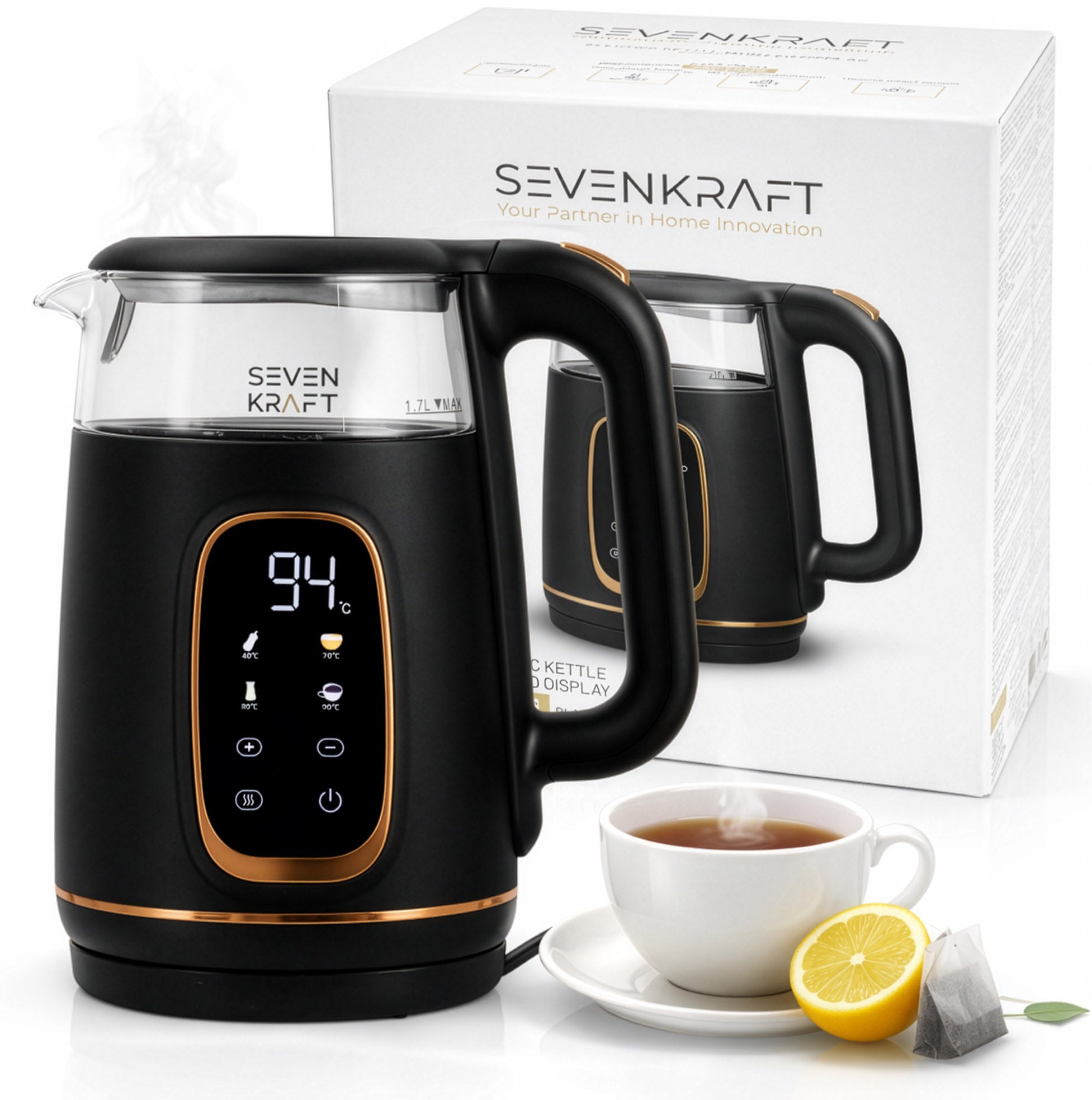 Electric Kettle with Adjustable Temperature 1,7l LED 2200W Touch Black