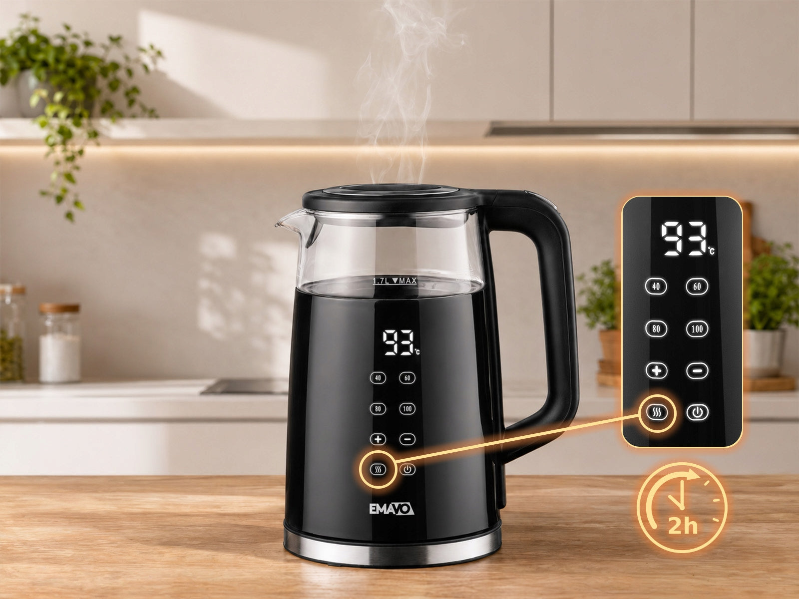Electric Kettle with Adjustable Temperature Wireless Glass 1,7 2200W Manufacturer code EMACZA47288