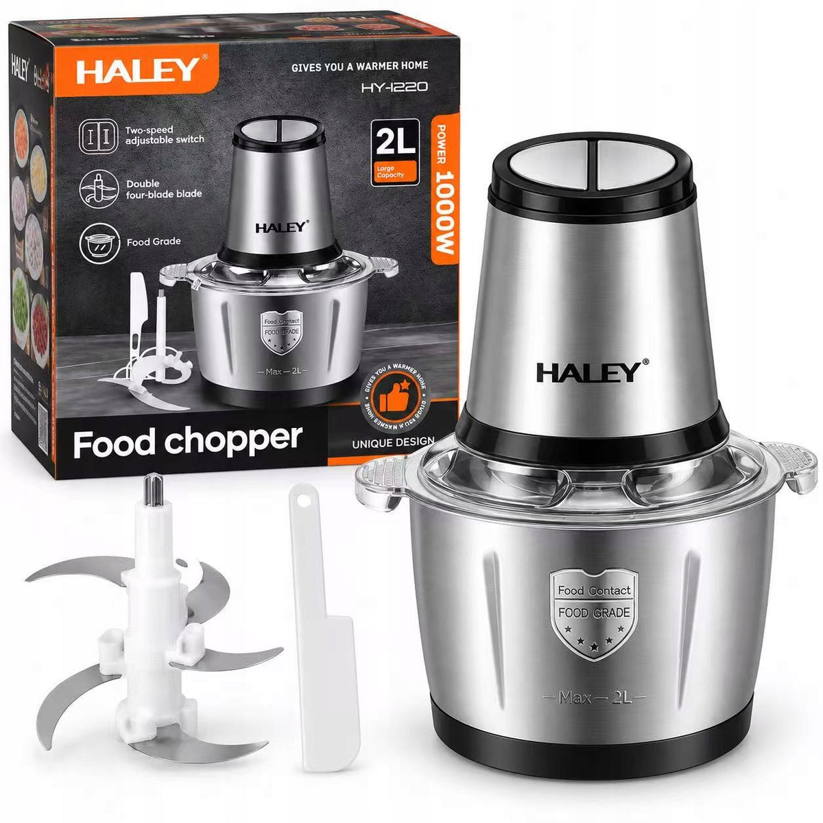 Electric Meat Grinder 2L Stainless Steel With 4D Sharp Knife