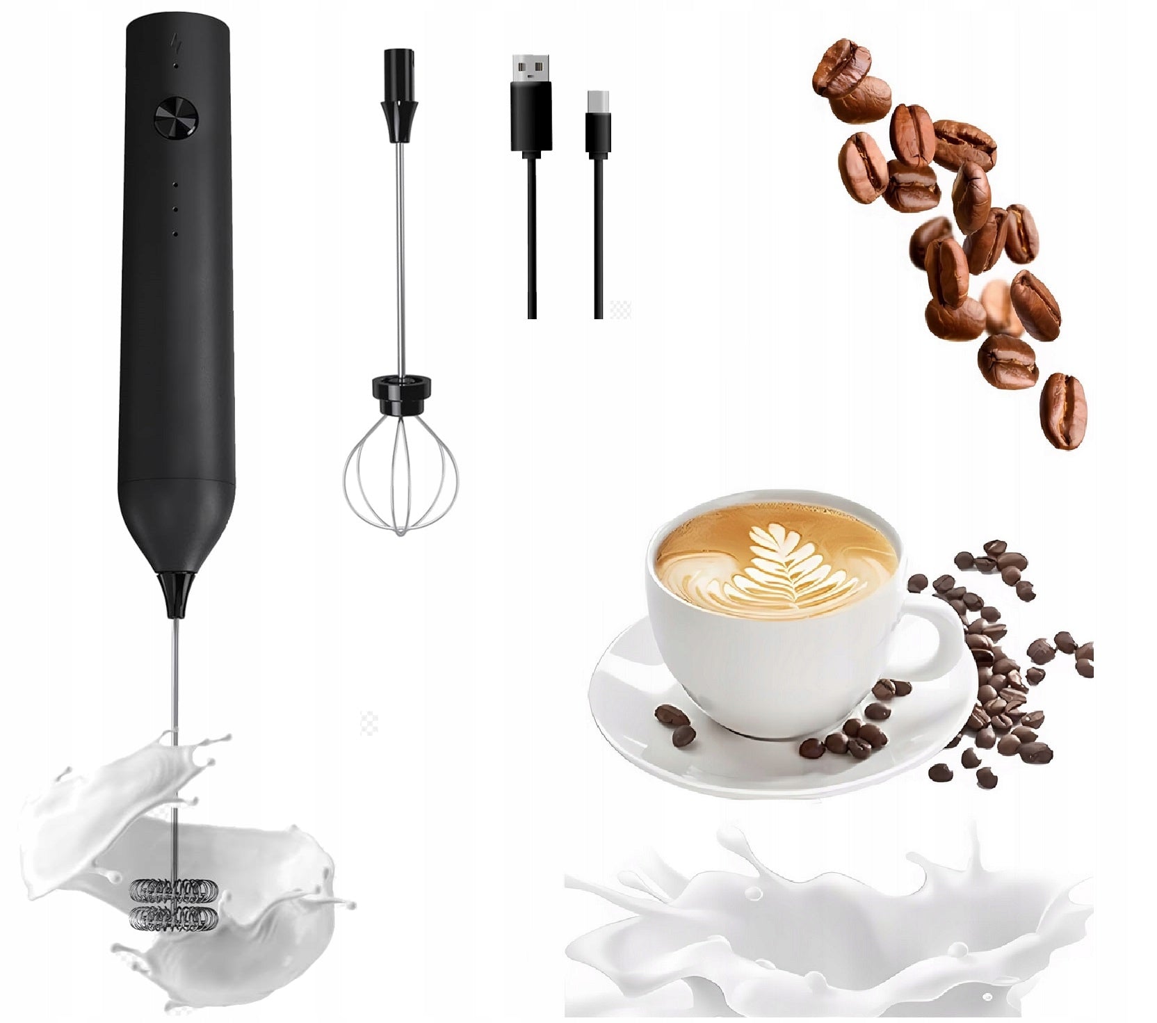 Electric Milk Foamer Handheld Rechargeable Coffee Wireless USB C Packaging status original