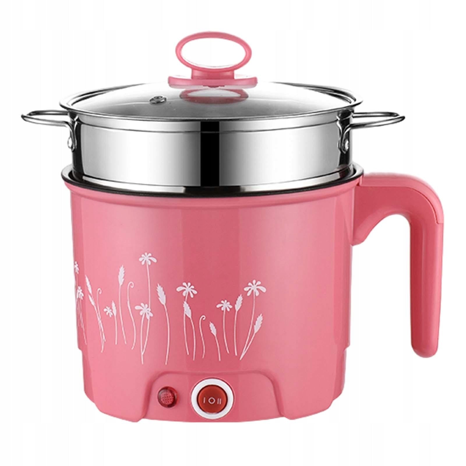 Electric Mini Hot Pot Portable Multipurpose Ramen Cooker With Steamer Pink