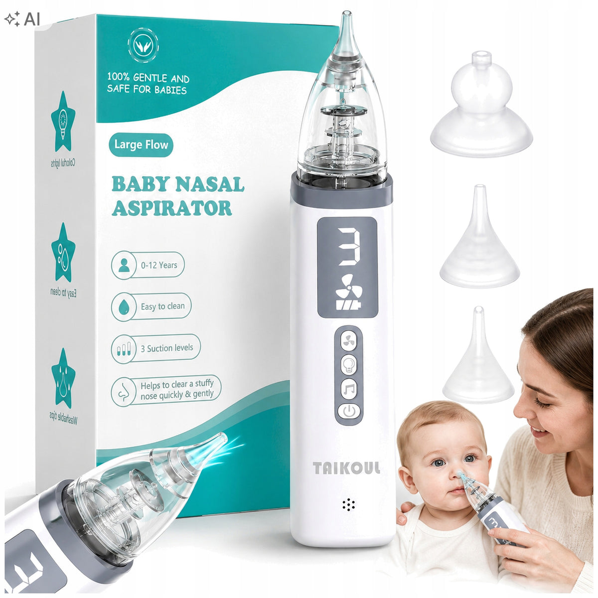 Electric Nasal Aspirator for Kids 3 Levels Suction with Music and Led