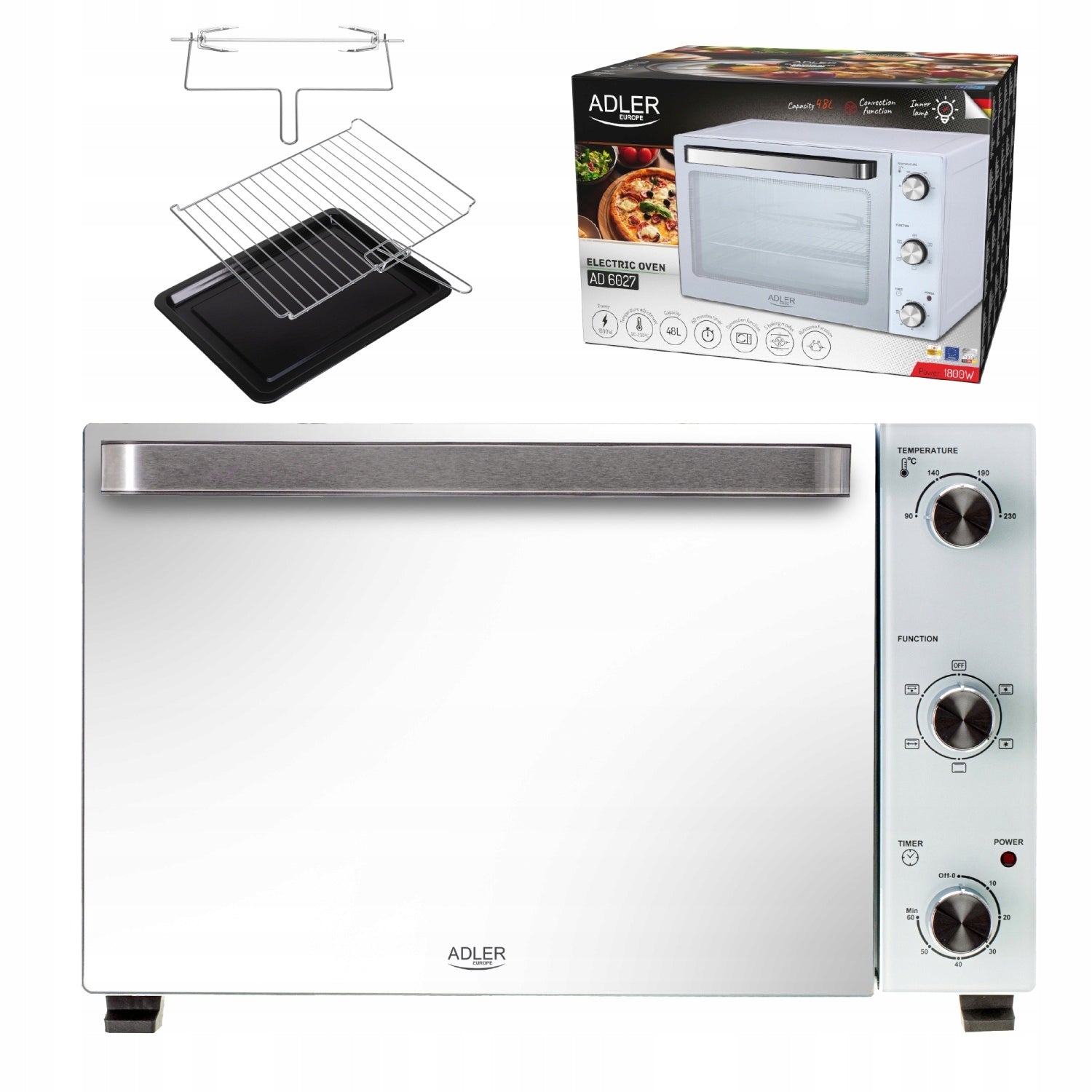 Electric Oven Mini Freestanding Rotary 48L Grill 1800W Sheet Grating
