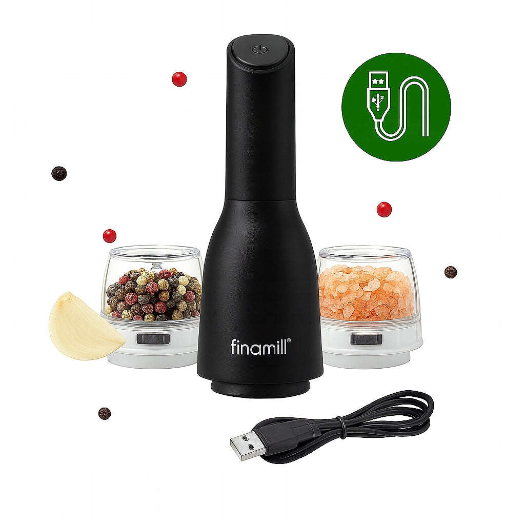 Electric Pepper Grinder Primary Salt+Containers FINAMILL Black USB