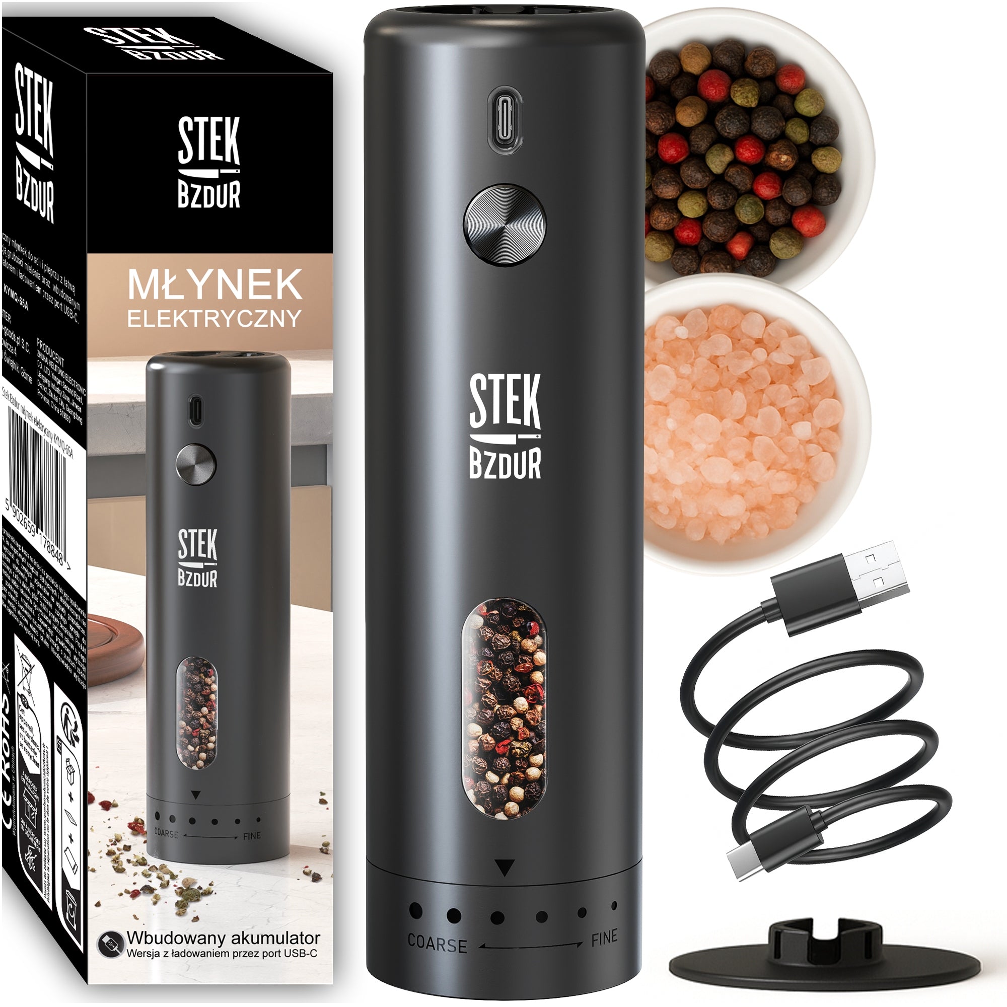 Electric Pepper and Salt Grinder USB-C Ceramic BATTERY