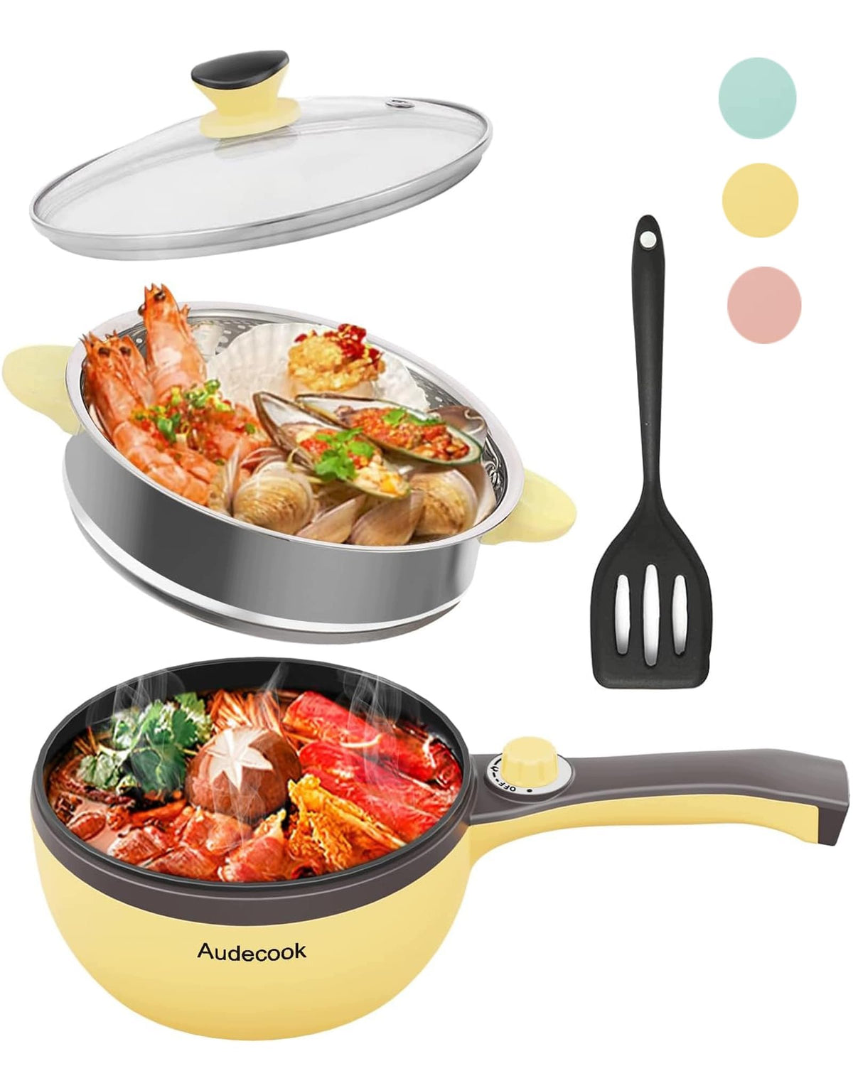 Electric Pot Hot Pot Portable Yellow 1 5 L AUDCOOK AUDECOOK