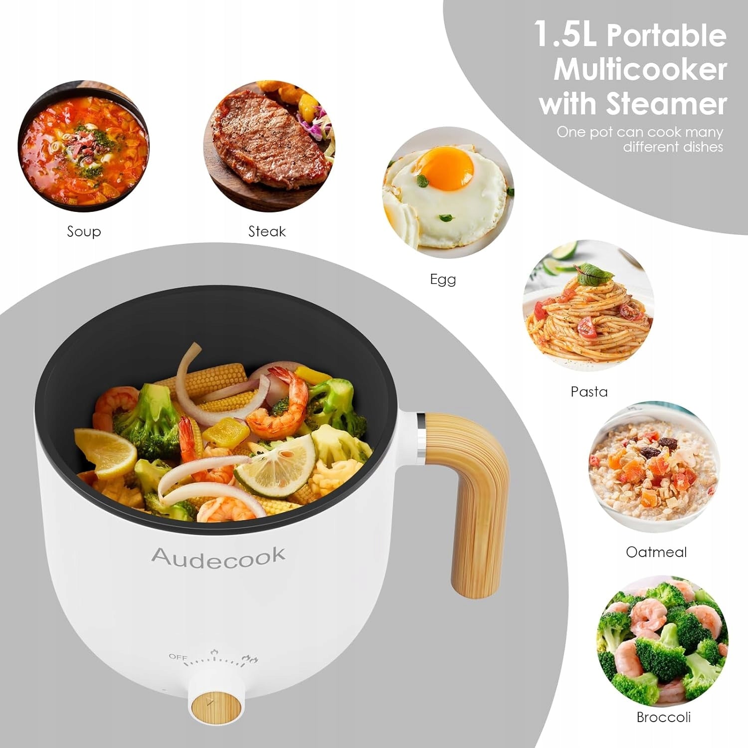 Electric Pot and Steamer Audecook XLCB 1,5 l white 600 W Brand no brand