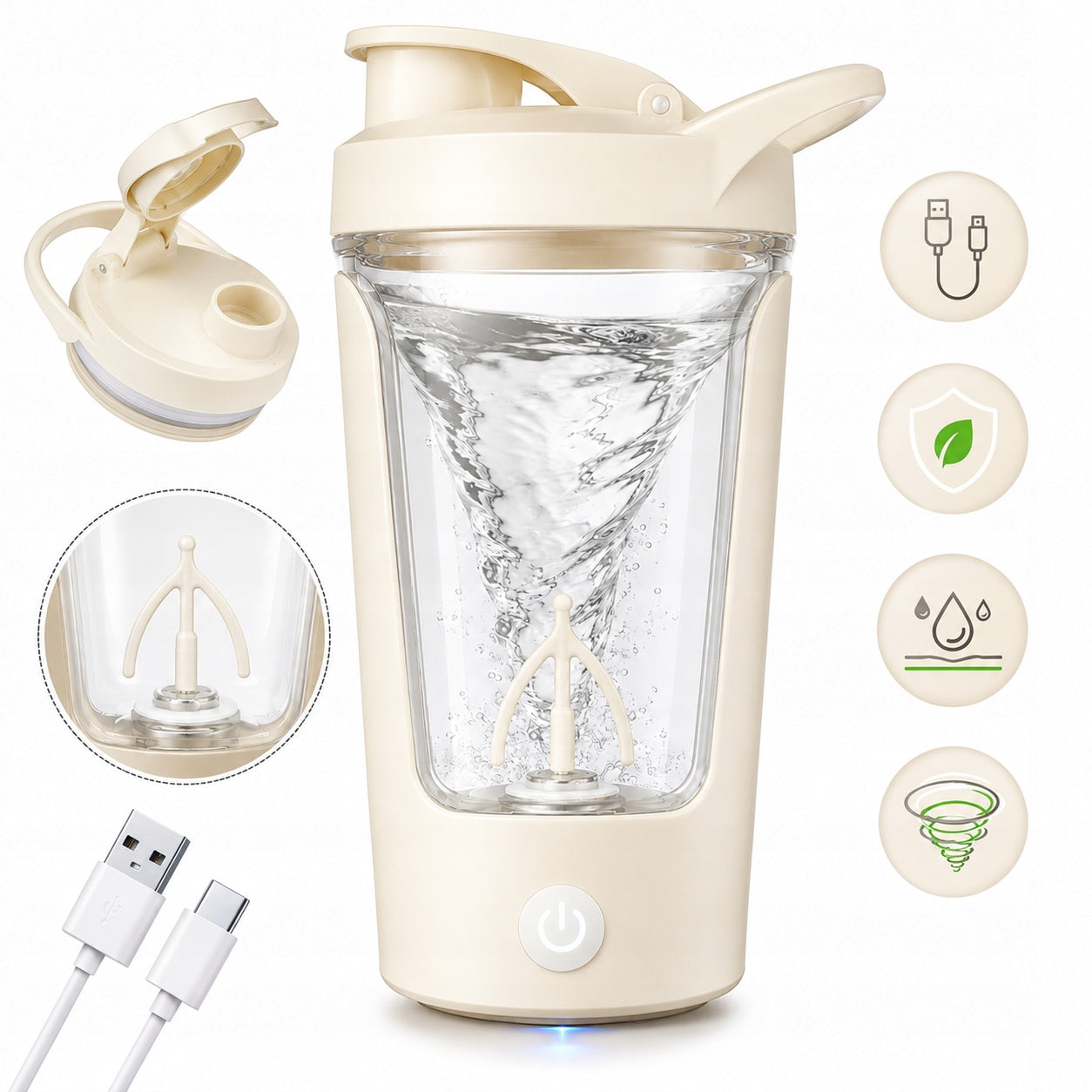 Electric Protein Shaker 450ml USB Fitness Blender White Sport