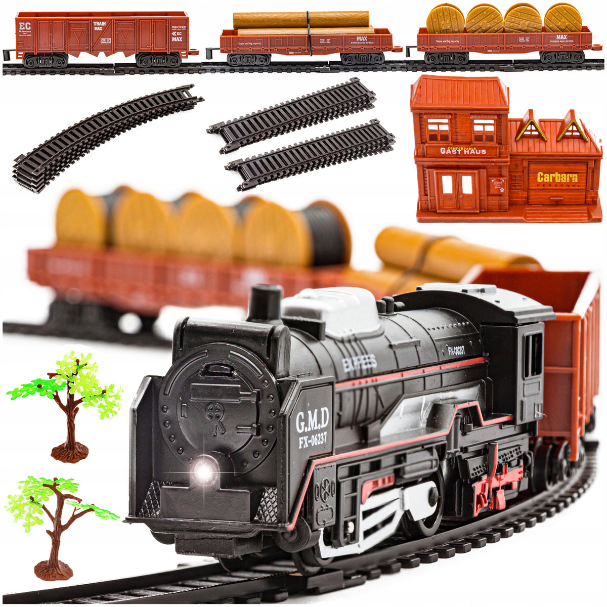 Electric RAILWAY for Children Locomotive with Wagons Train TRACKS TREES
