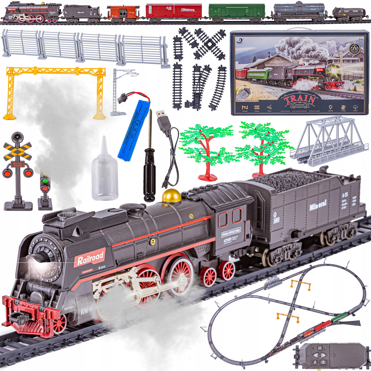 Electric RC QUEUE TRAIN Kit Locomotive WAGONS LOCOMOTIVE STEAM SOUND