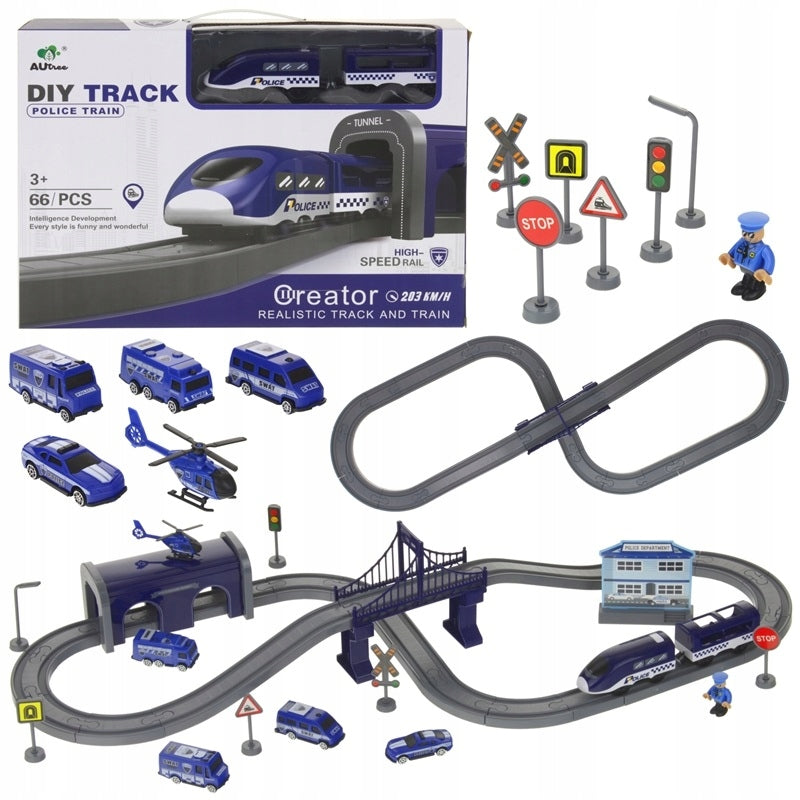 Electric Railway Train Huge Track Tunnel Bridge Wagons Police Station
