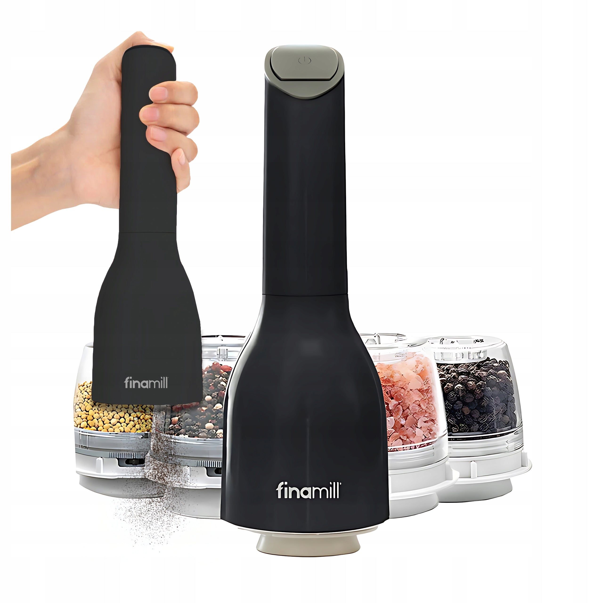 Electric Salt Pepper Grinder Spices FinaMill +2 Containers Black