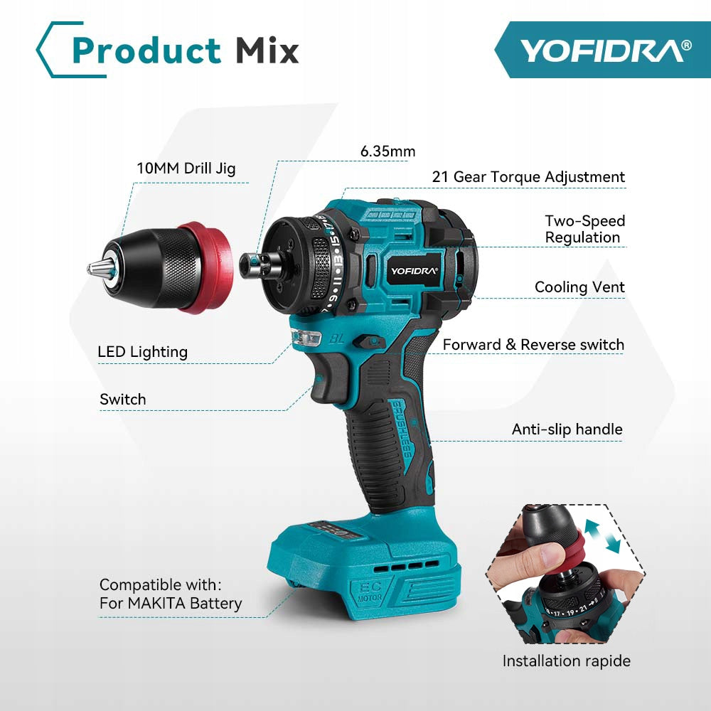 Electric Screwdriver Hammer Cordless Impact Drill For Makit-a 18V Battery Packaging status original
