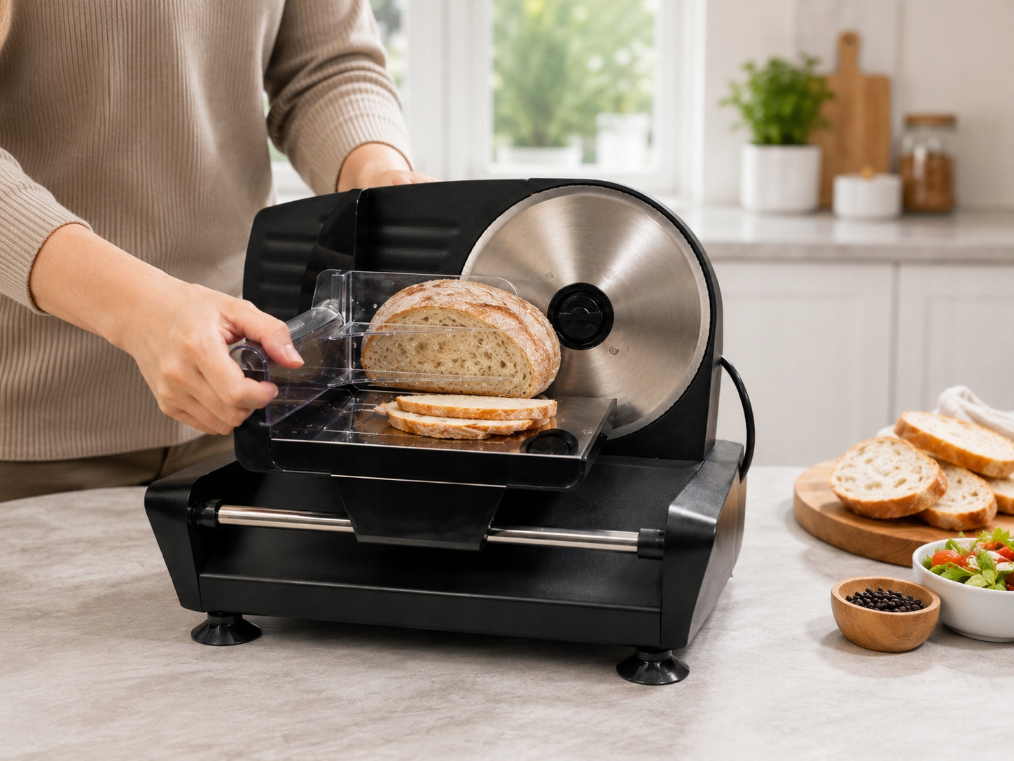 Electric Slicer for Precision Slicing Meat Bread 150W Black Packaging status original