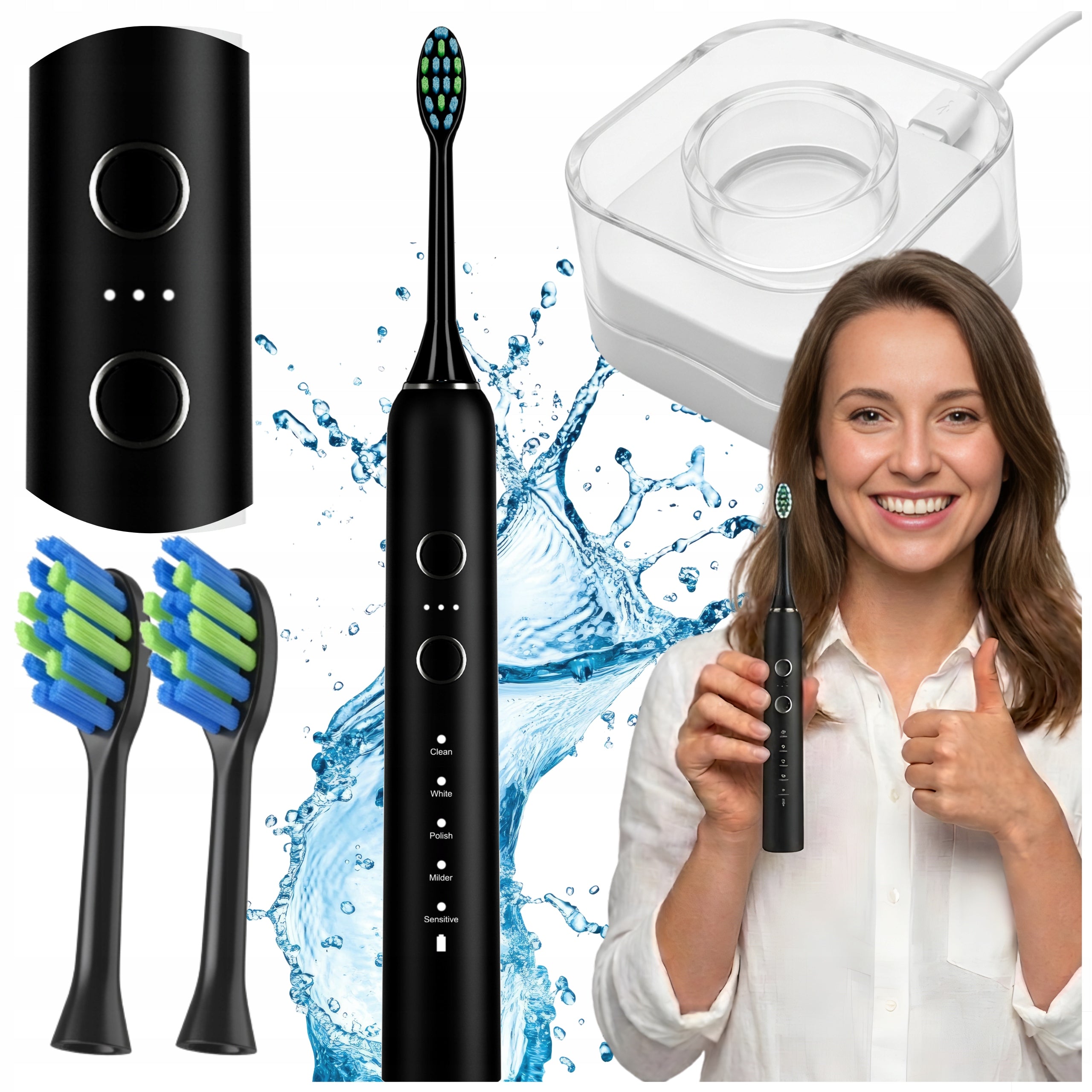 Electric Sonic Toothbrush 2 Tips Induction PULSE Set