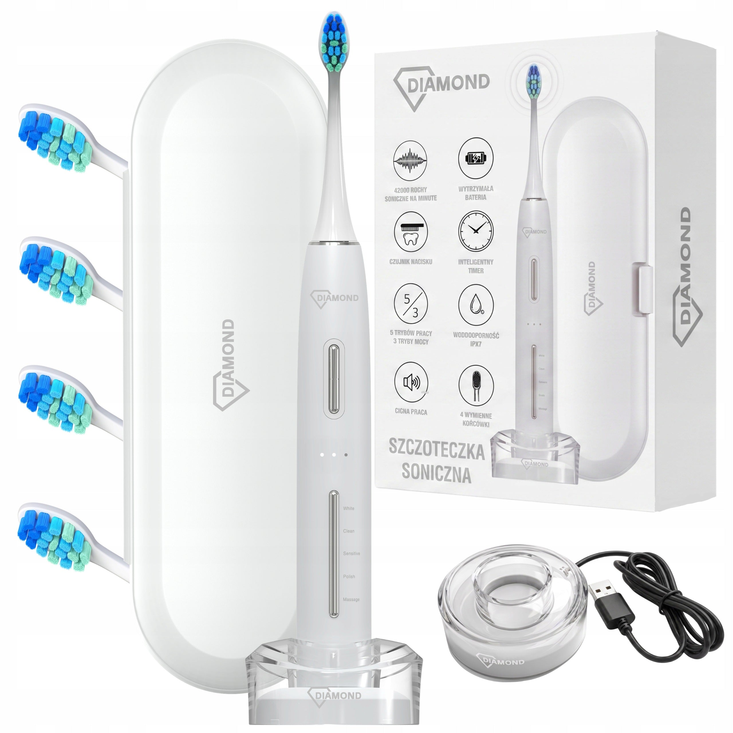 Electric Sonic Toothbrush 4 Tips INDUCTION Pressure Sensor 15 TR