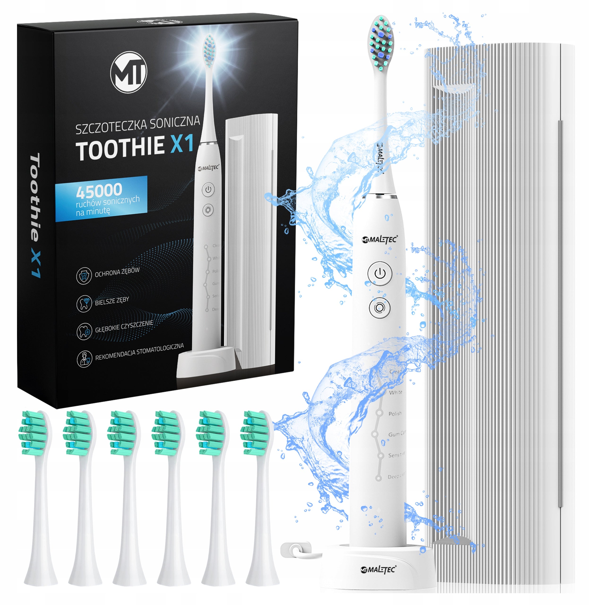 Electric Sonic Toothbrush 6 Modes Tips Set Pouch