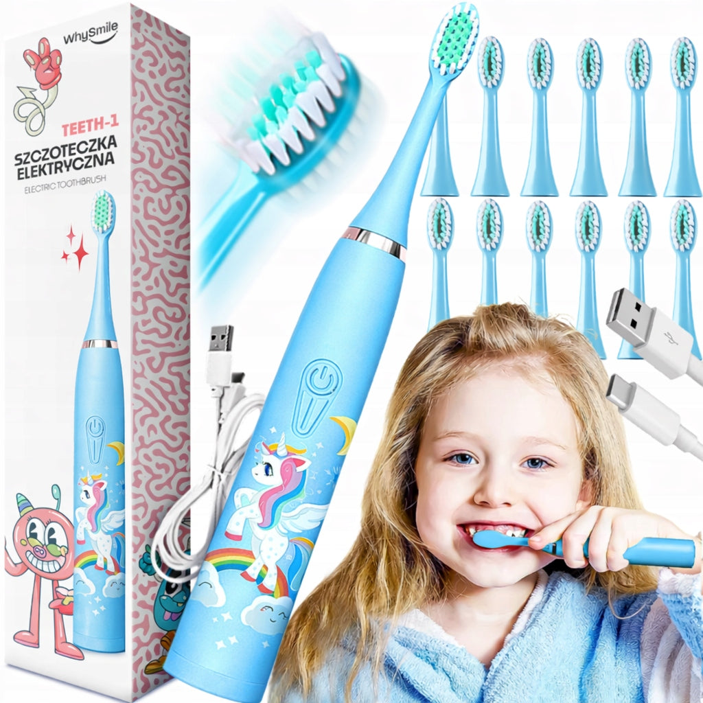 Electric Sonic Toothbrush for Kids + 12 Toothbrush Heads UNICORN