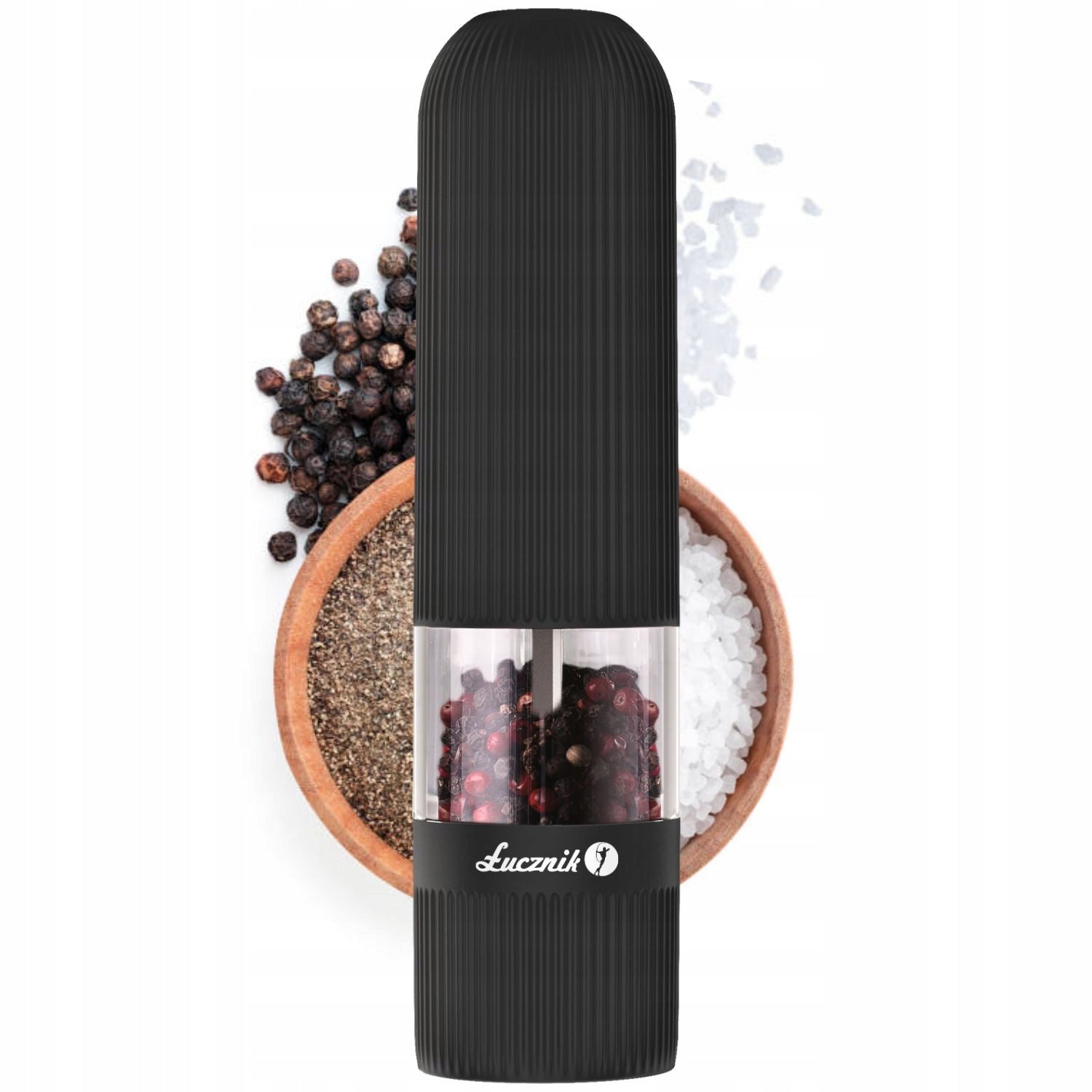Electric Spice Pepper Salt Grinder Ceramic Adjustment LED Black Packaging status original