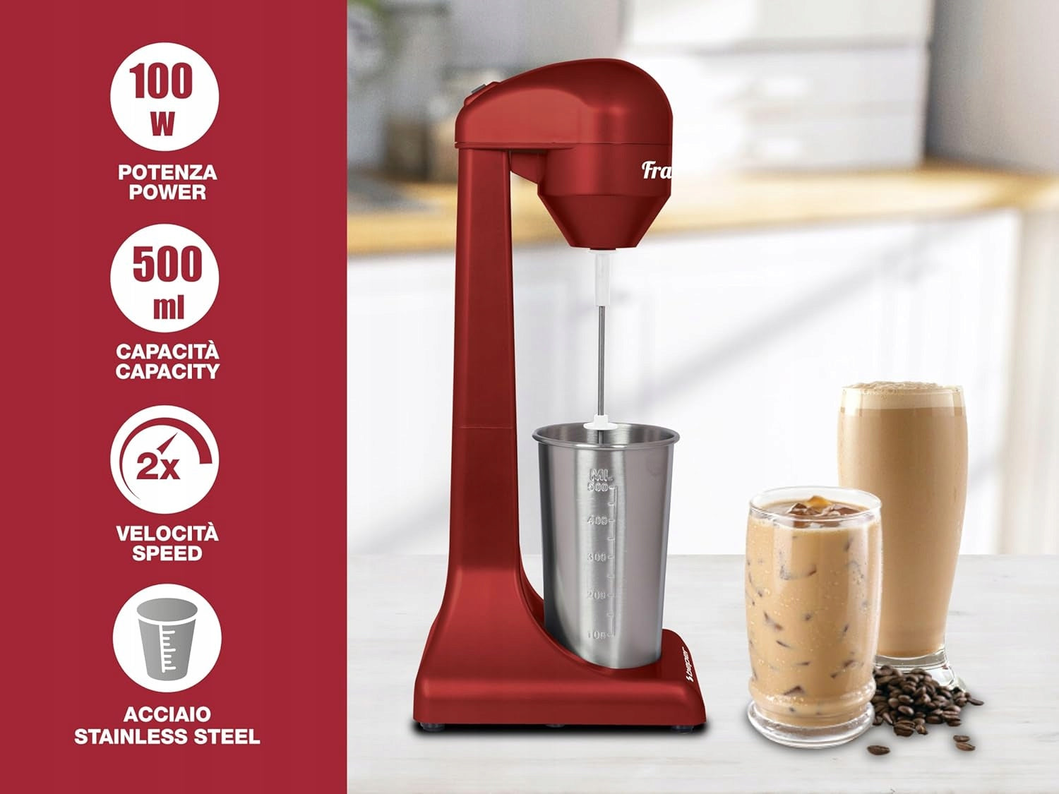 Electric Stand Mixer for Cocktails Beper BP.690 100W 0,5l Dominant color red