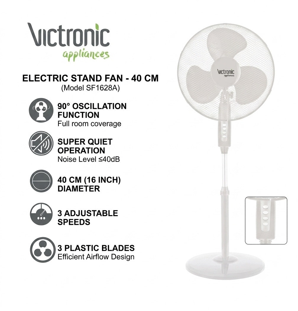 Electric Standing Fan 40 cm 90° Oscillation Adjustable Height WHITE Packaging status original