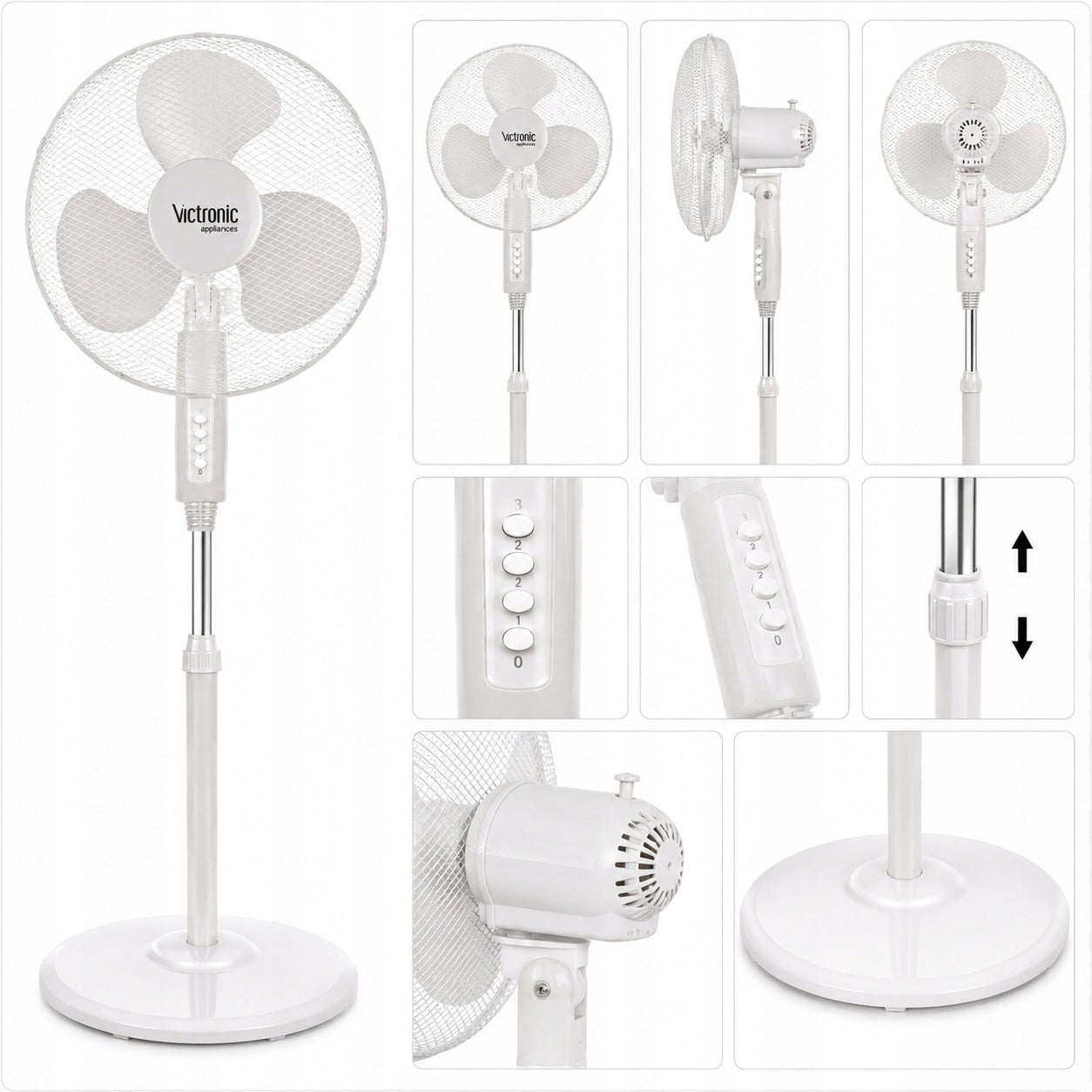 Electric Standing Fan 40 cm 90° Oscillation Adjustable Height WHITE