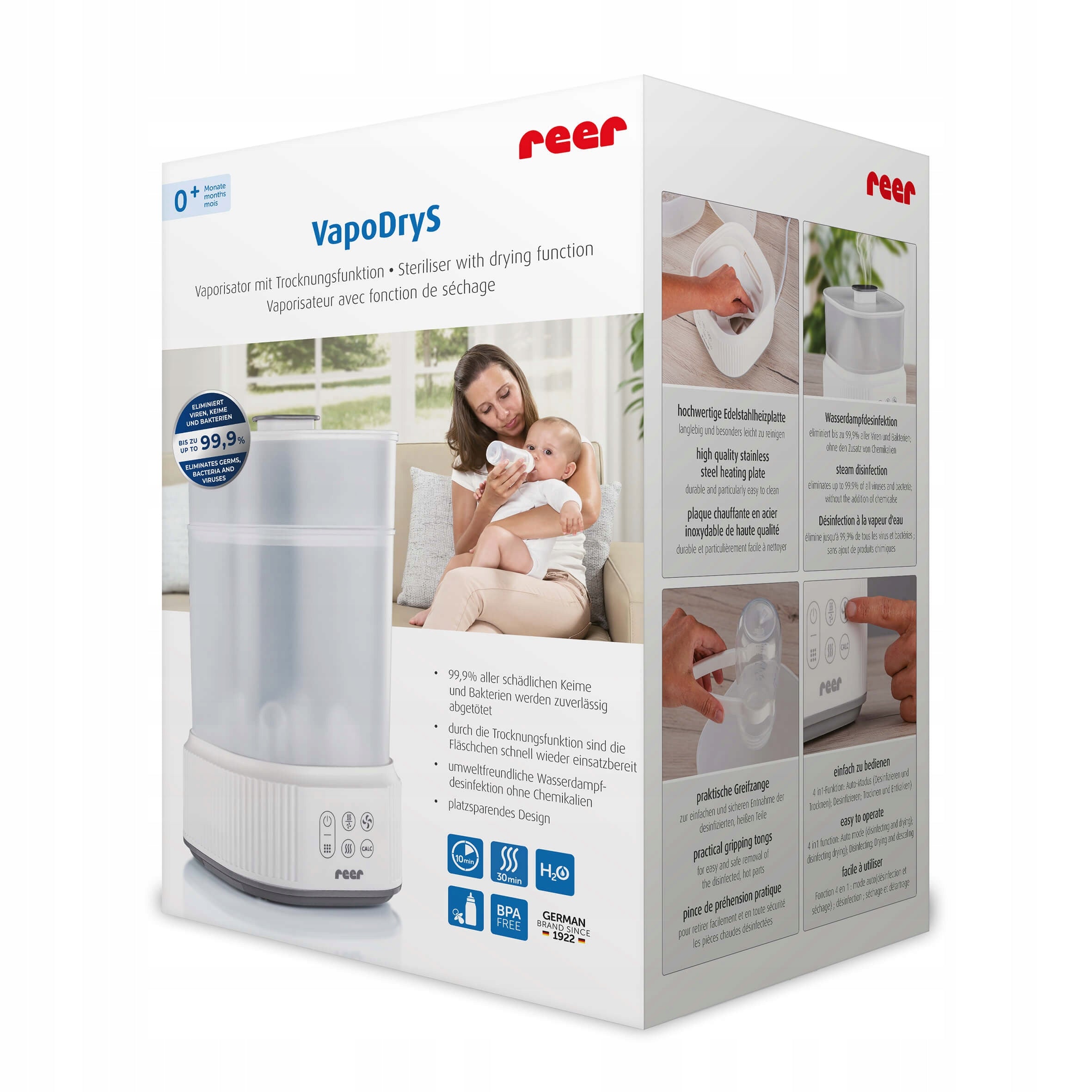 Electric Steam Sterilizer with Auto-Timer 4 Modes VapoDryS REER EAN (GTIN) 4013283361306