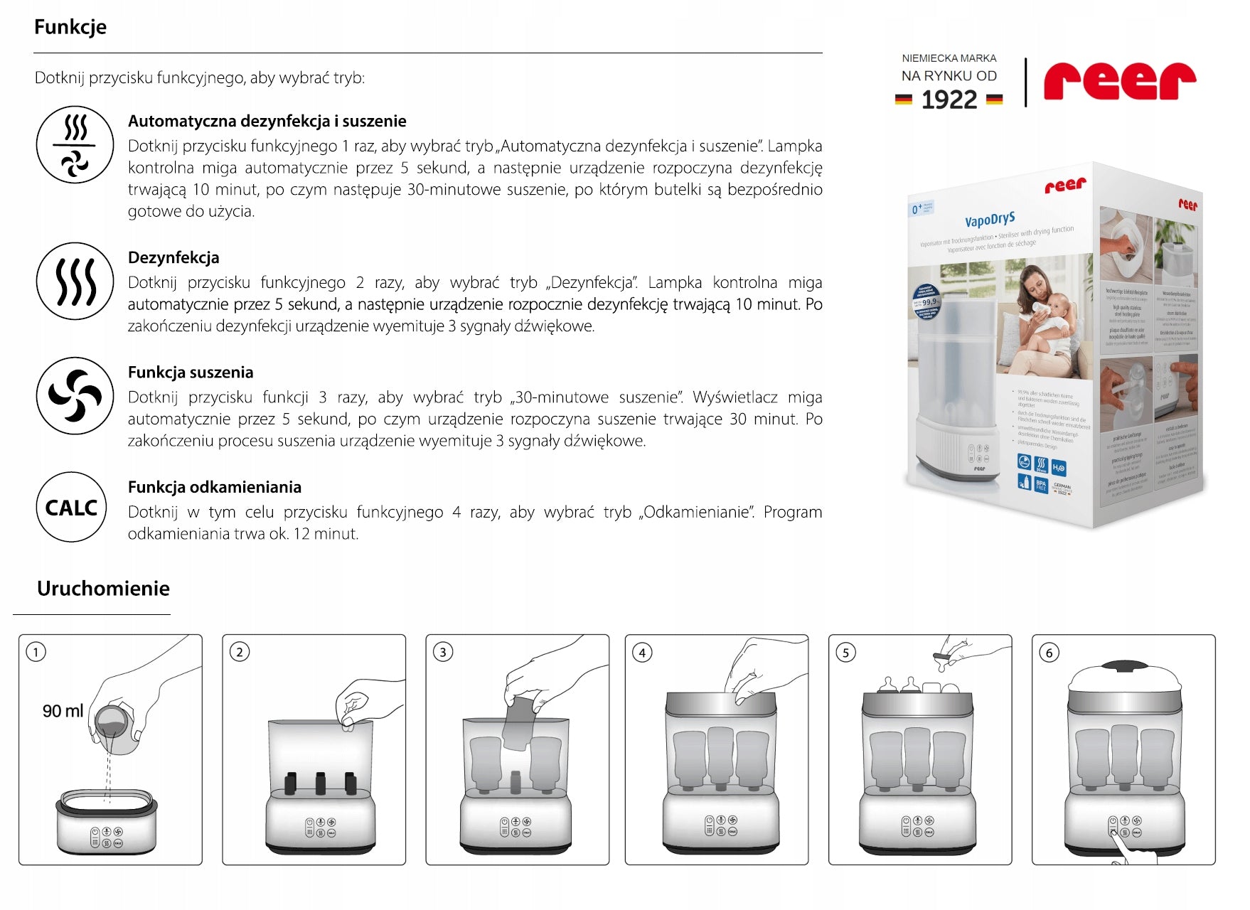 Electric Steam Sterilizer with Auto-Timer 4 Modes VapoDryS REER Manufacturer code RE-36130