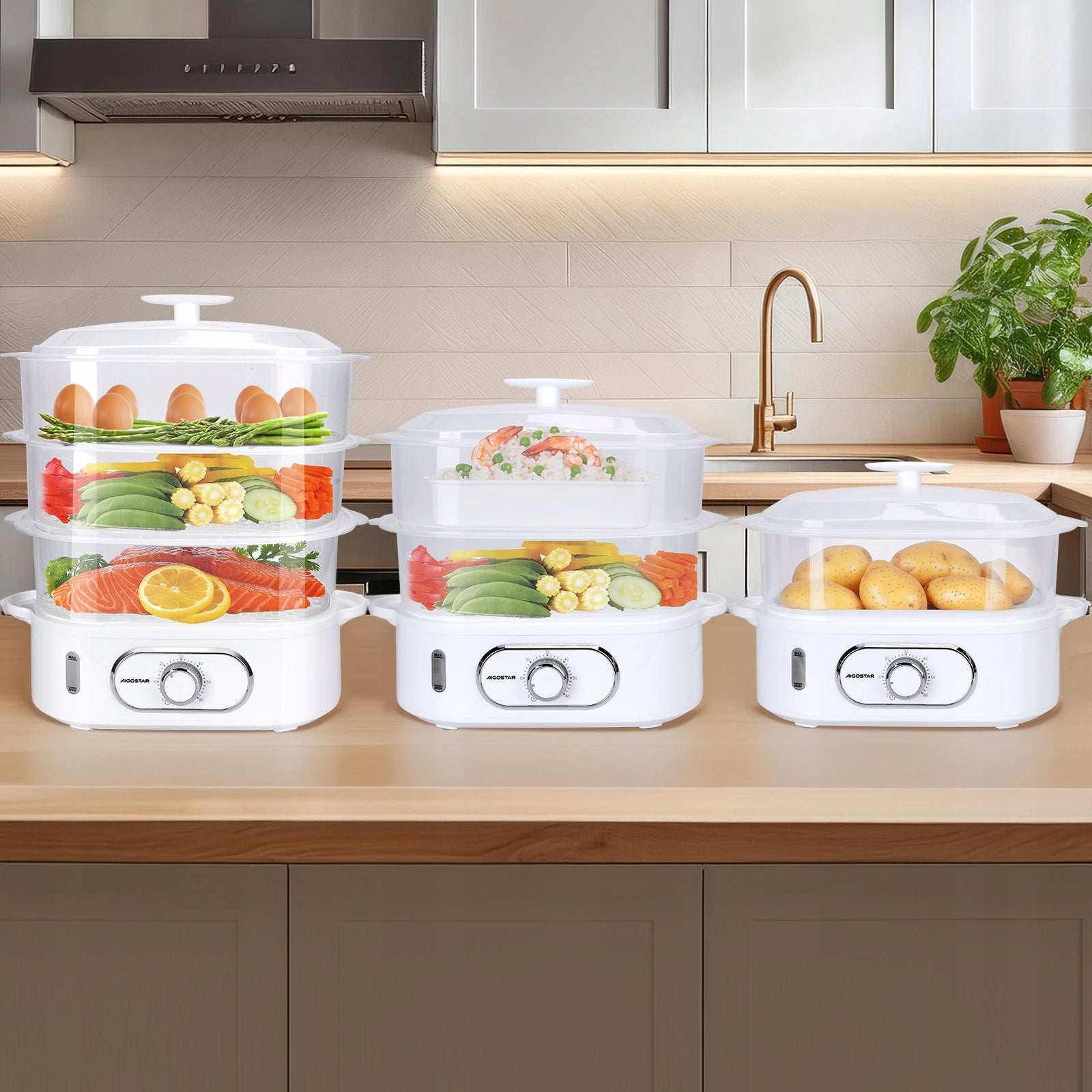 Electric Steamer 12L 900W 3 Level Timer 60 Min For Egg Rice Vegetables Manufacturer code B3020211N