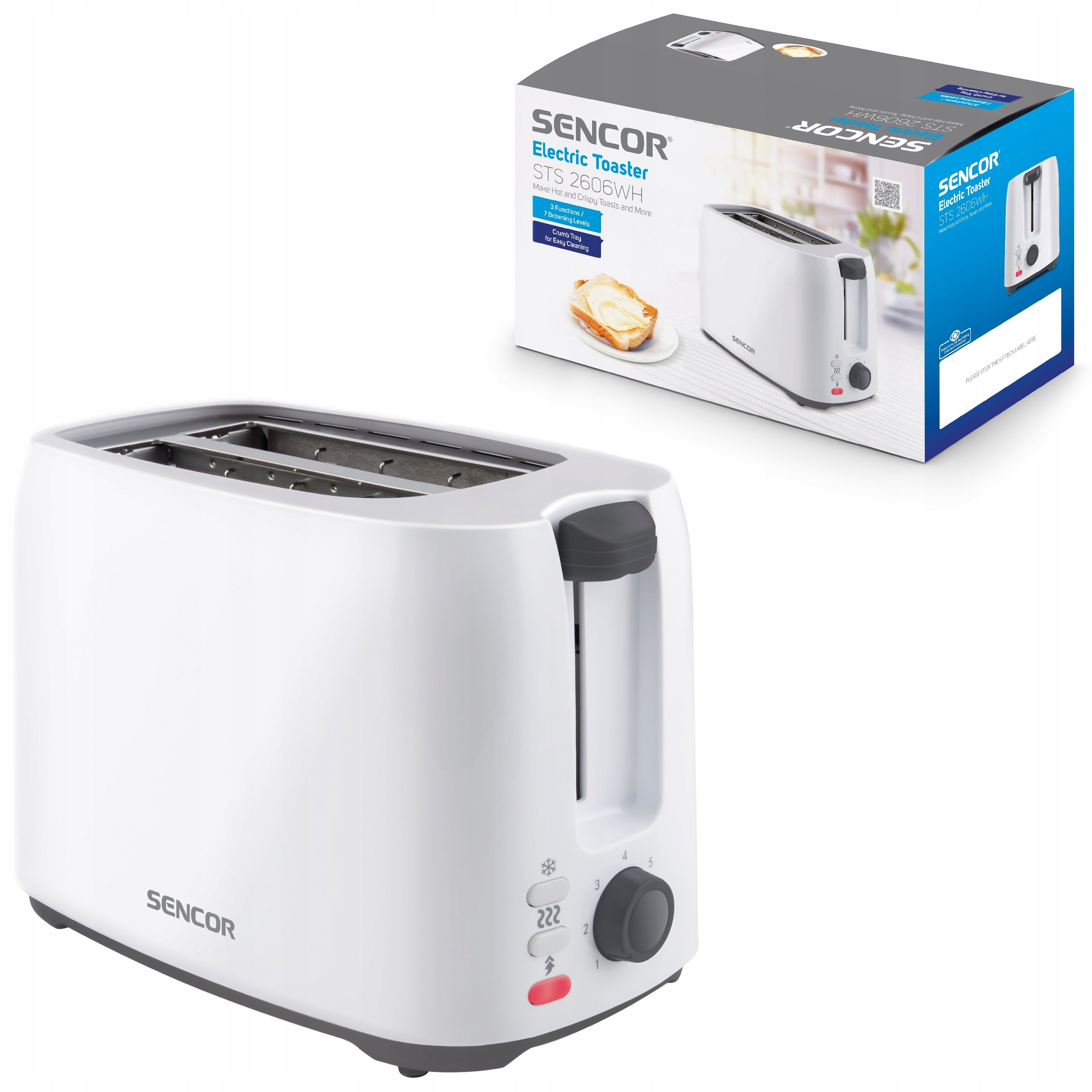 Electric Toaster Sandwich Toaster 750W 2 TOAST White Sencor STS 2606WH Power rating 750 W