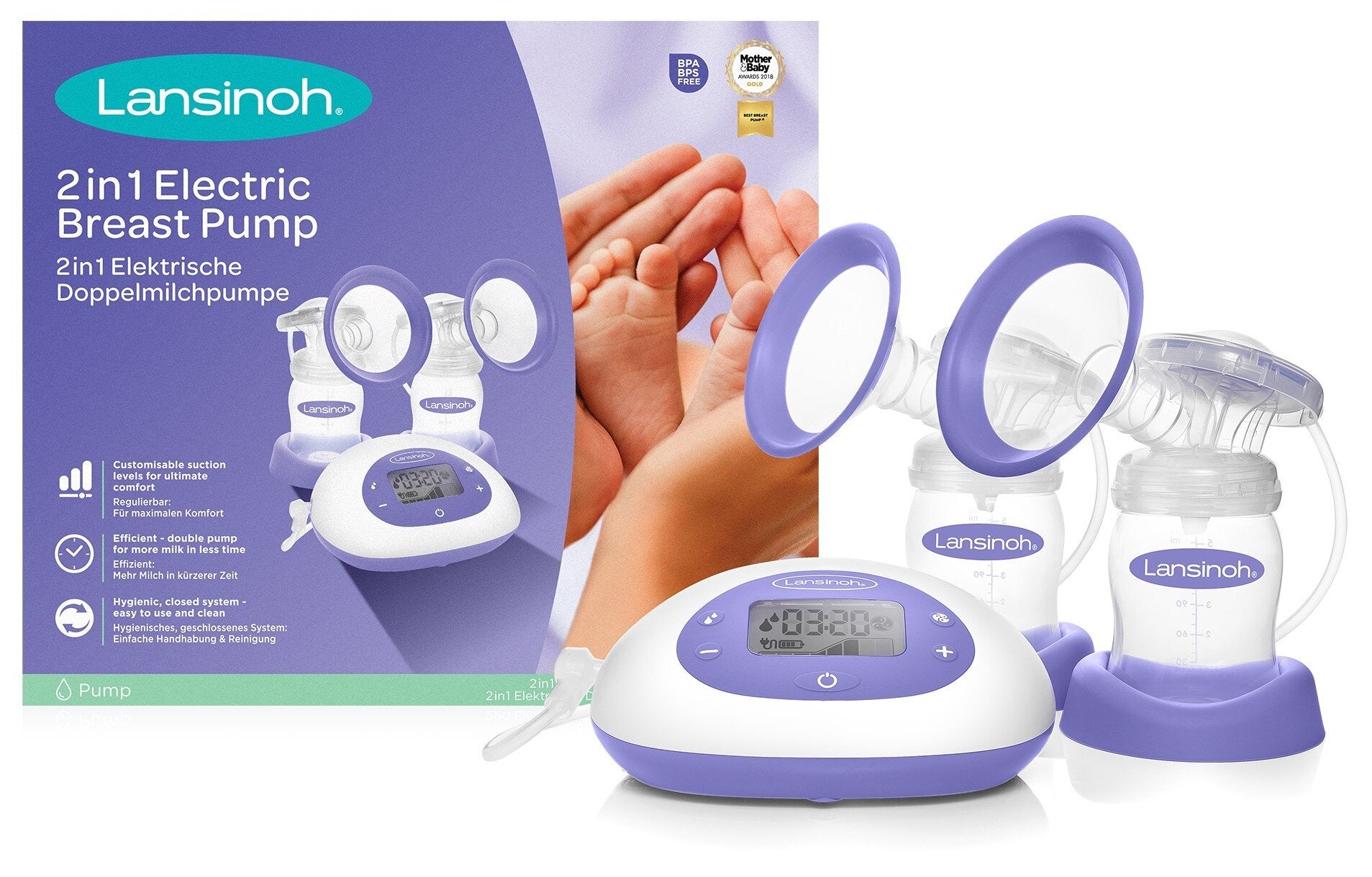 Electric breast pump LANSINOH 190501 2in1 Batteries included no
